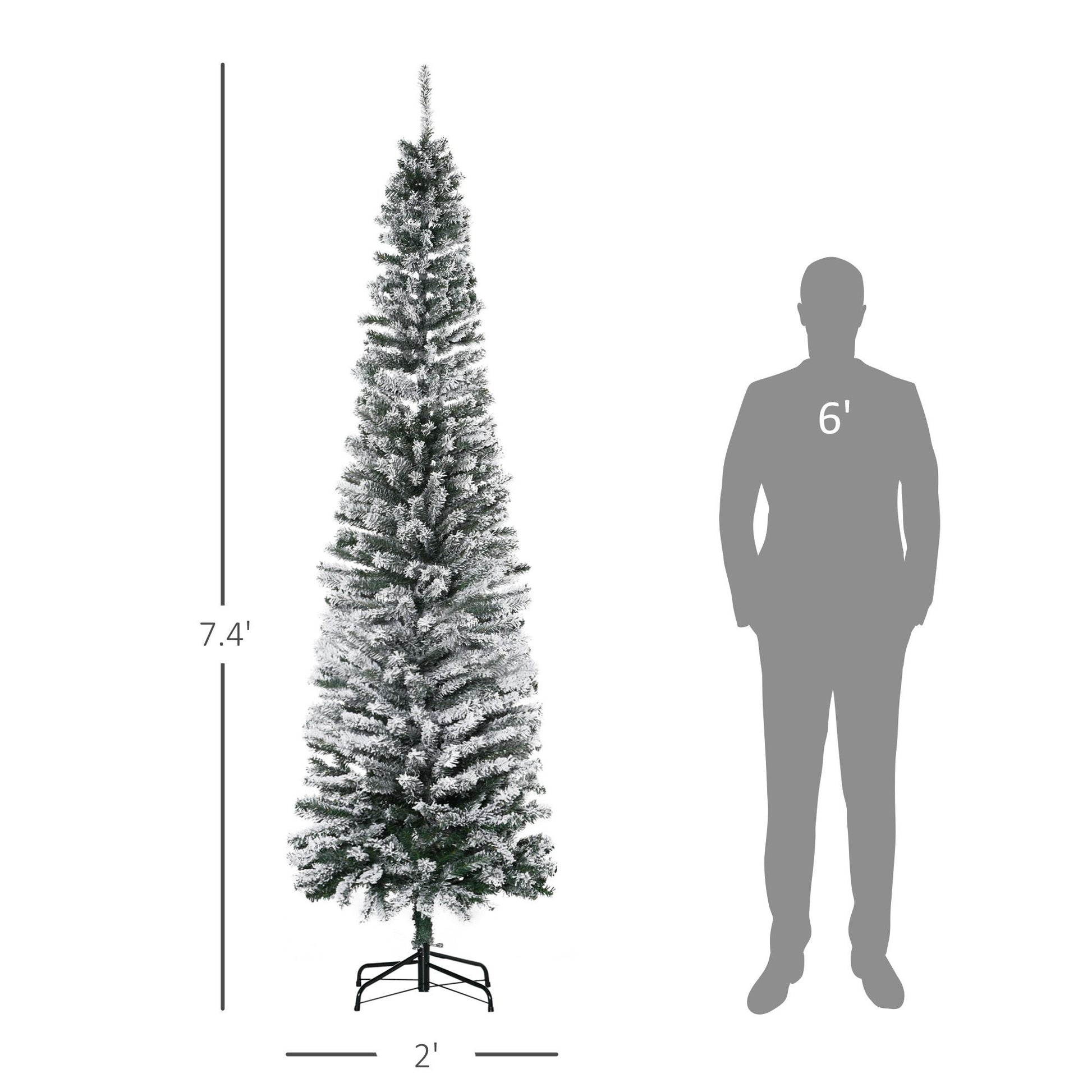 HOMCOM 7.5 ft Snow-Flocked Slim Artificial Christmas Tree, Green