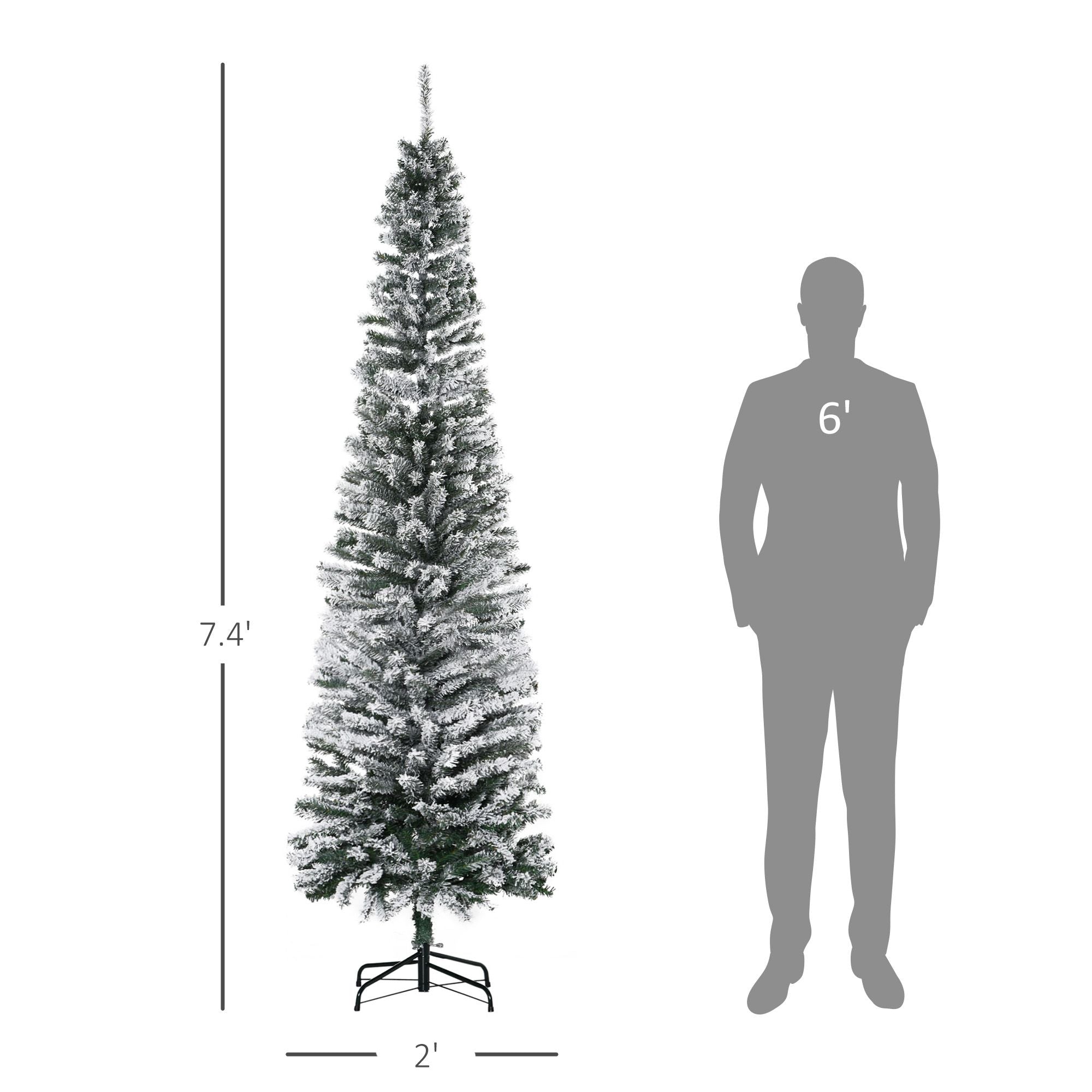 HOMCOM 7.5 ft Snow-Flocked Slim Artificial Christmas Tree, Green