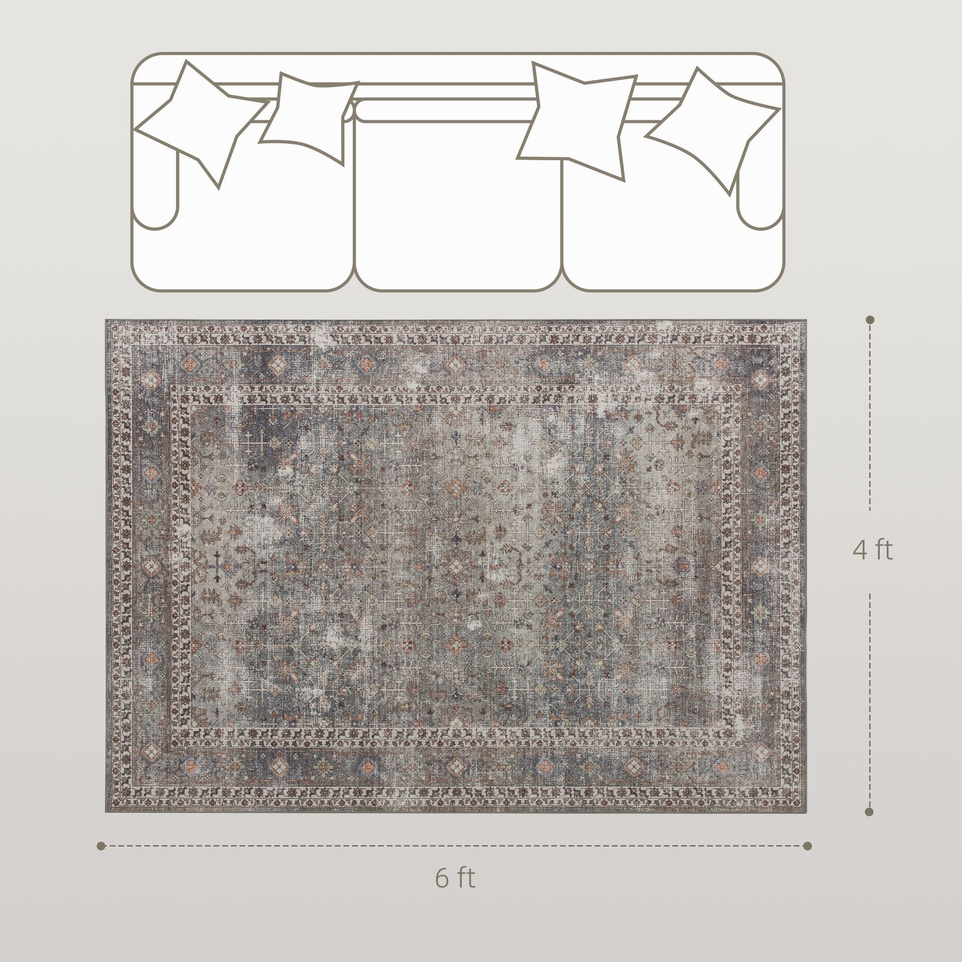 HOMCOM 4 x 6 ft Machine Washable Area Rug, Dark Mixed Brown