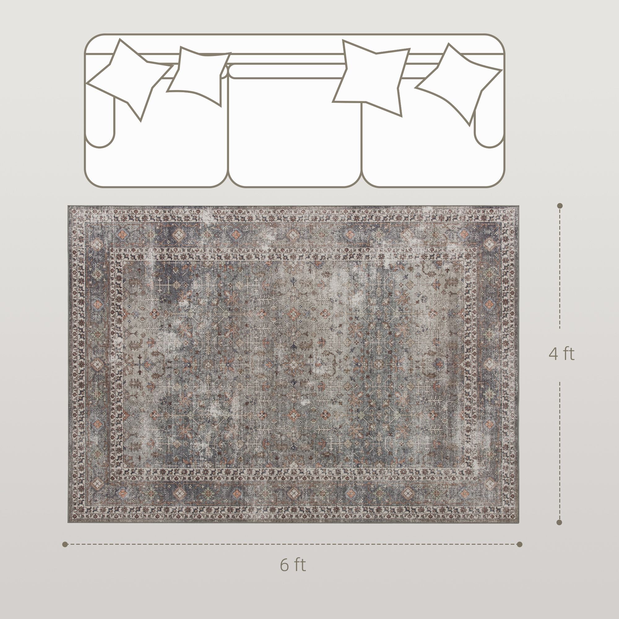 HOMCOM 4 x 6 ft Machine Washable Area Rug, Dark Mixed Brown