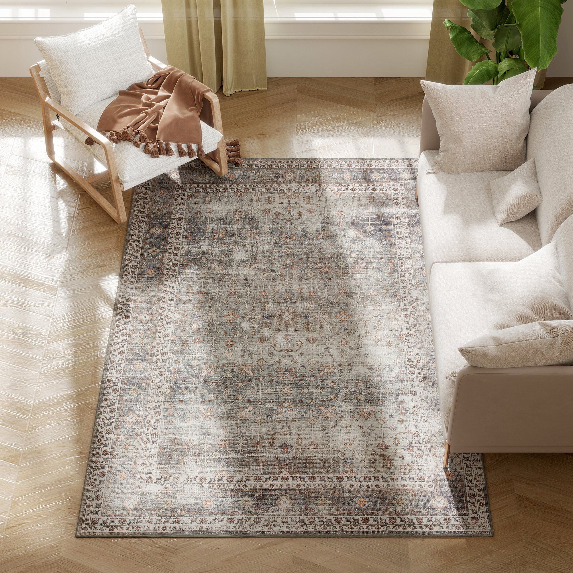 HOMCOM 4 x 6 ft Machine Washable Area Rug, Dark Mixed Brown