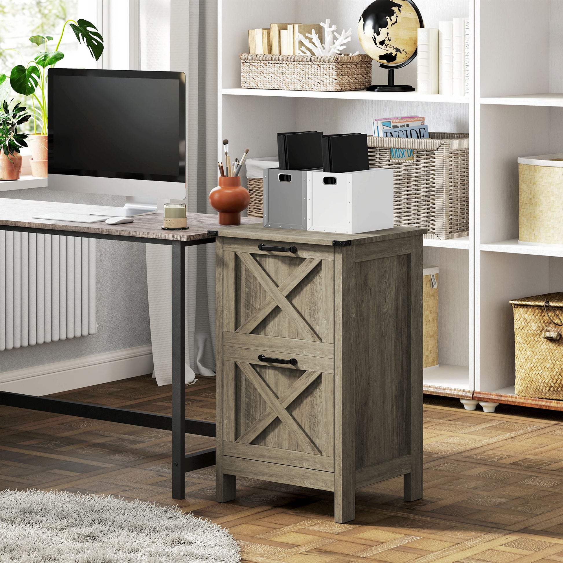 HOMCOM 2-Drawer Vertical File Cabinet, Distressed Gray