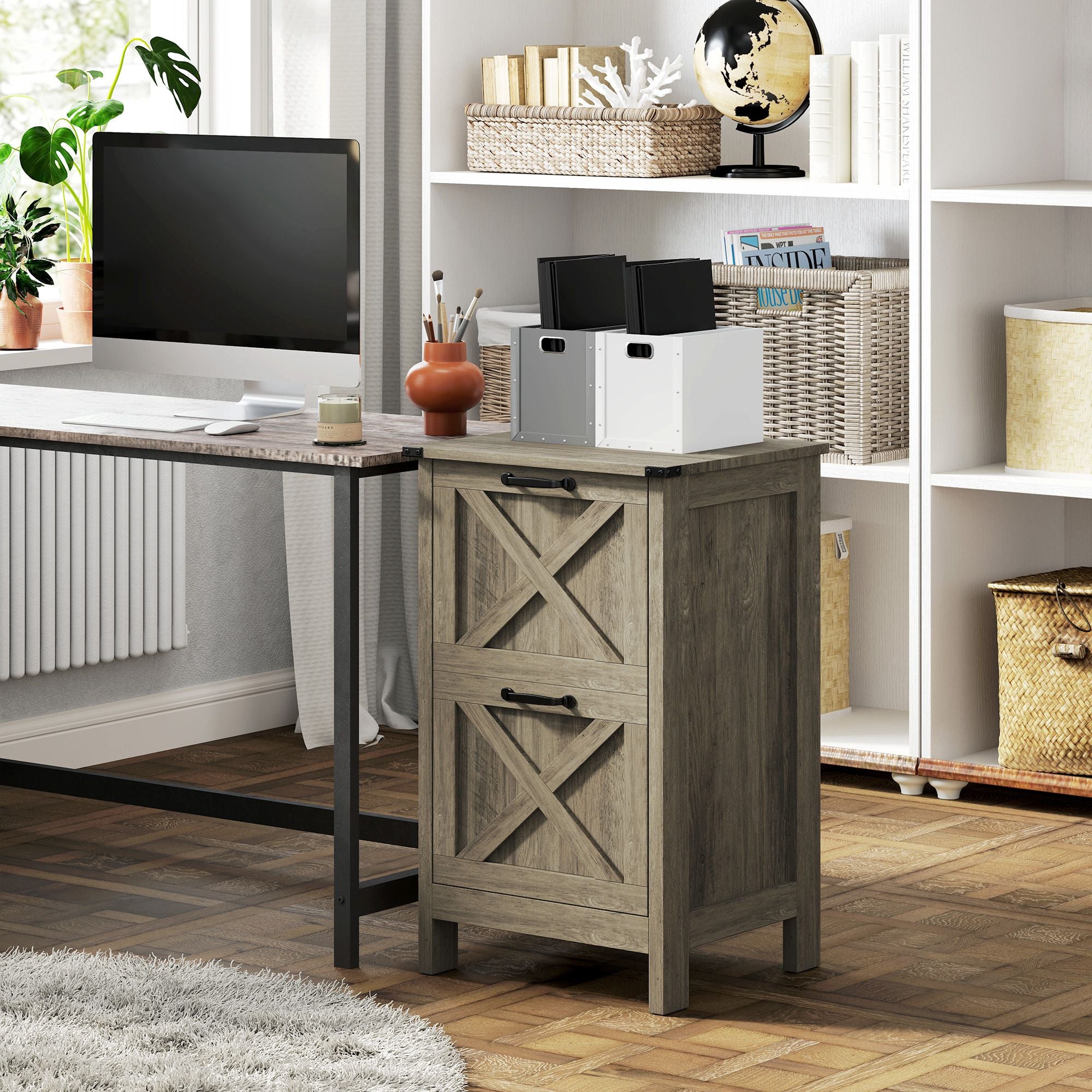 HOMCOM 2-Drawer Vertical File Cabinet, Distressed Gray