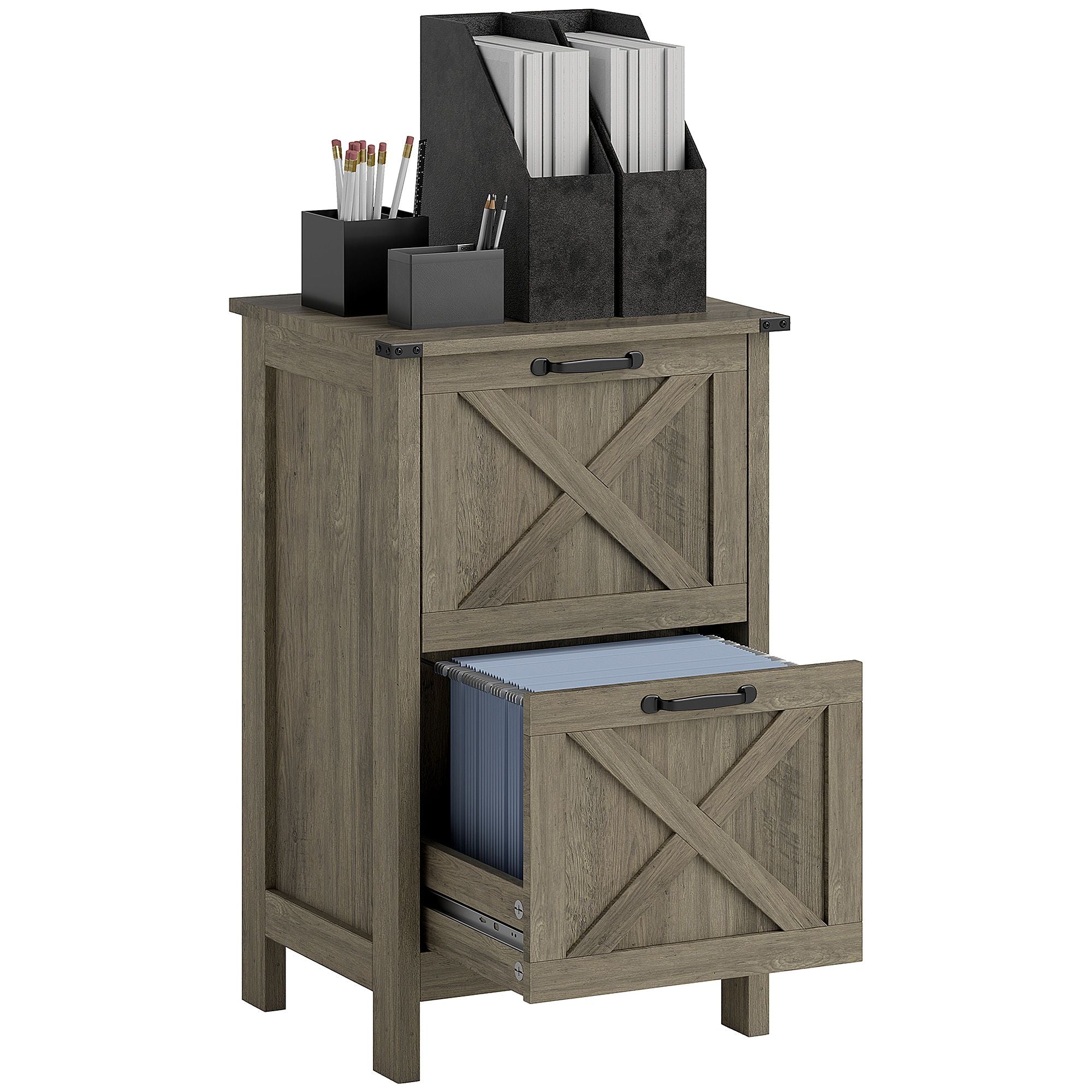 HOMCOM 2-Drawer Vertical File Cabinet, Distressed Gray