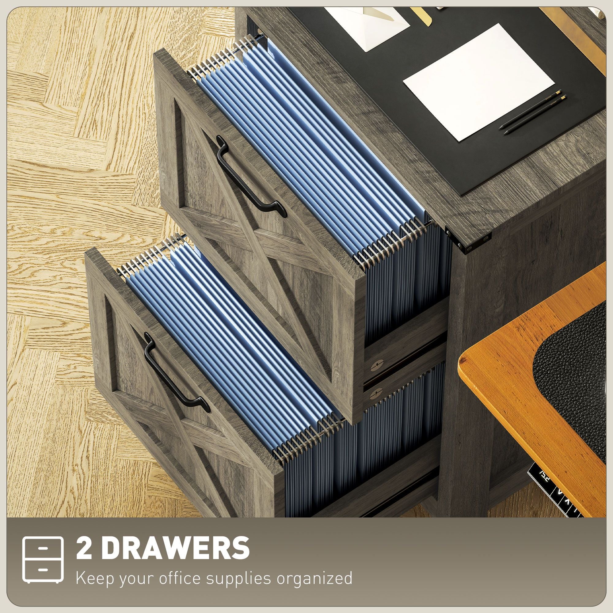 HOMCOM 2-Drawer Vertical File Cabinet, Distressed Gray