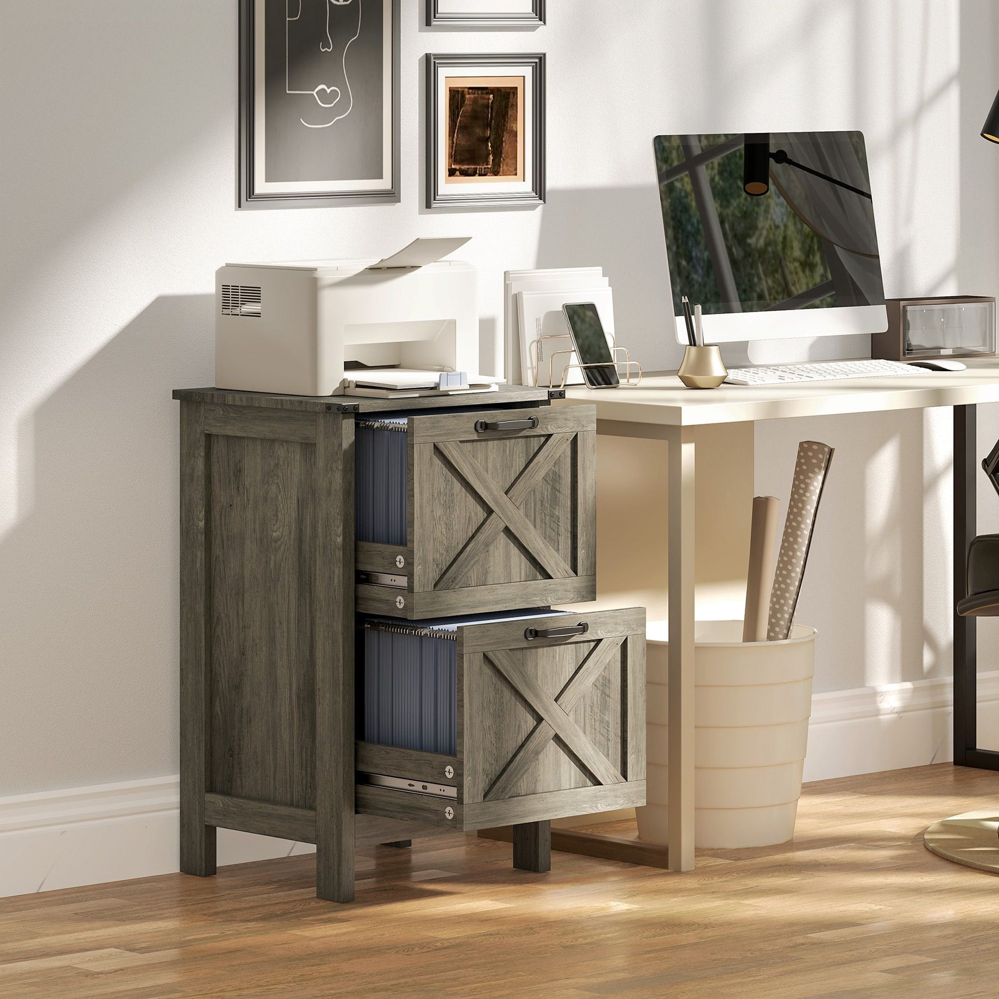 HOMCOM 2-Drawer Vertical File Cabinet, Distressed Gray