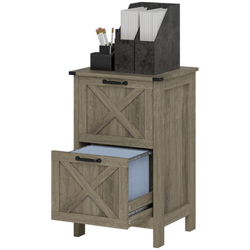 HOMCOM 2-Drawer Vertical File Cabinet, Distressed Gray