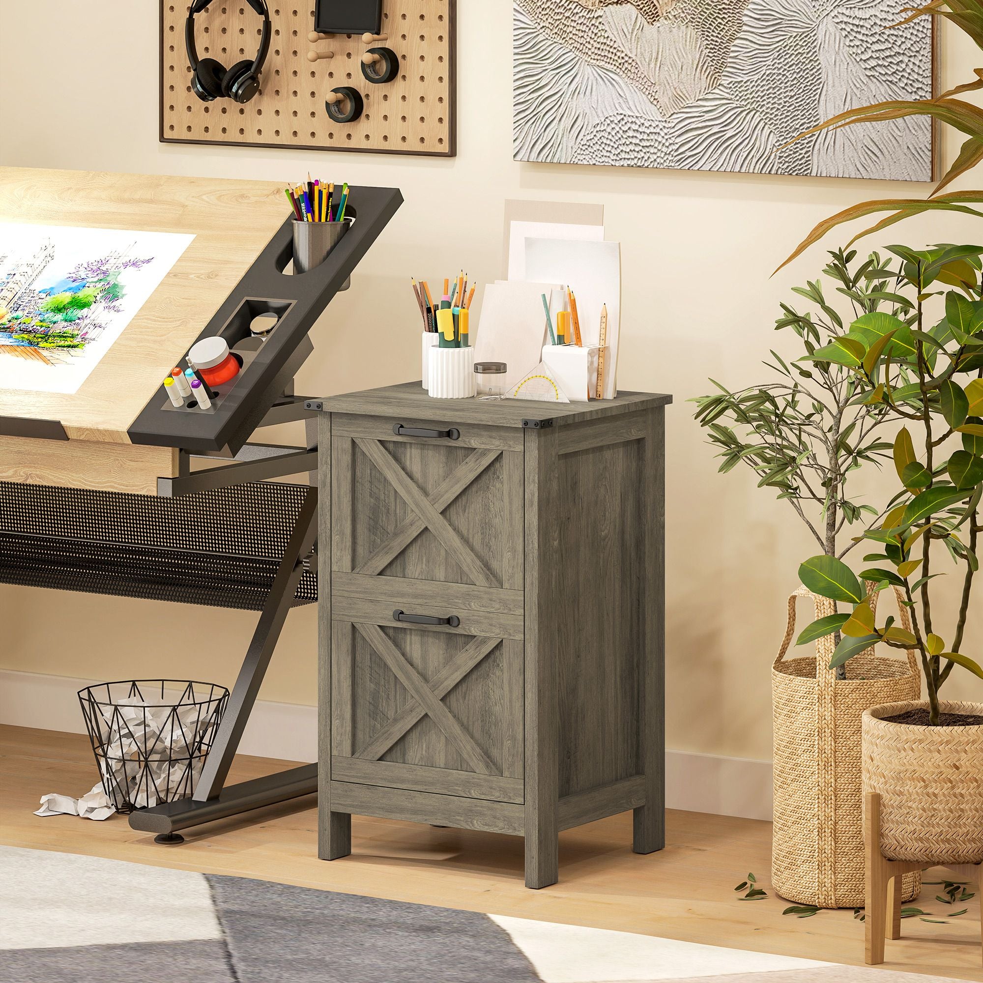 HOMCOM 2-Drawer Vertical File Cabinet, Distressed Gray