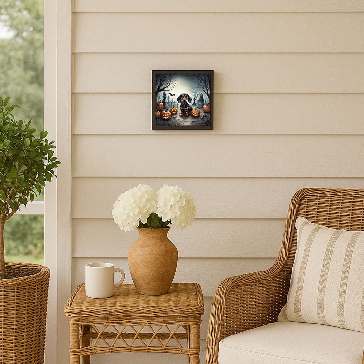 Dachshund Spooky Halloween Framed Metal Wall Art Square, 8 x 8 in - product view 5