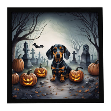 Dachshund Spooky Halloween Framed Metal Wall Art Square, 8 x 8 in