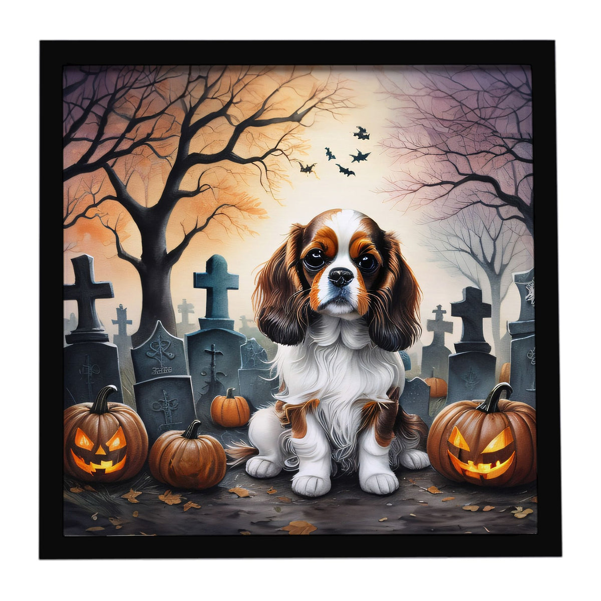 Cavalier Spaniel Spooky Halloween Framed Metal Wall Art Square, 8 x 8 in