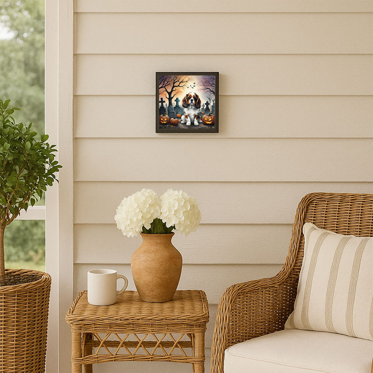 Cavalier Spaniel Spooky Halloween Framed Metal Wall Art Square, 8 x 8 in - product view 5