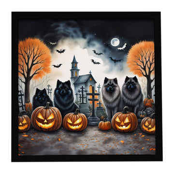 Keeshond Spooky Halloween Framed Metal Wall Art Square, 8 x 8 in