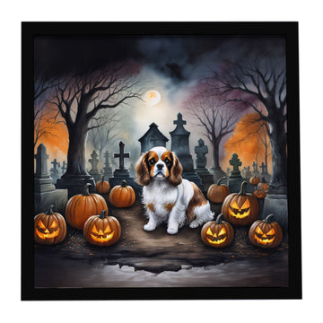 Cavalier Spaniel Spooky Halloween Framed Metal Wall Art Square, 8 x 8 in