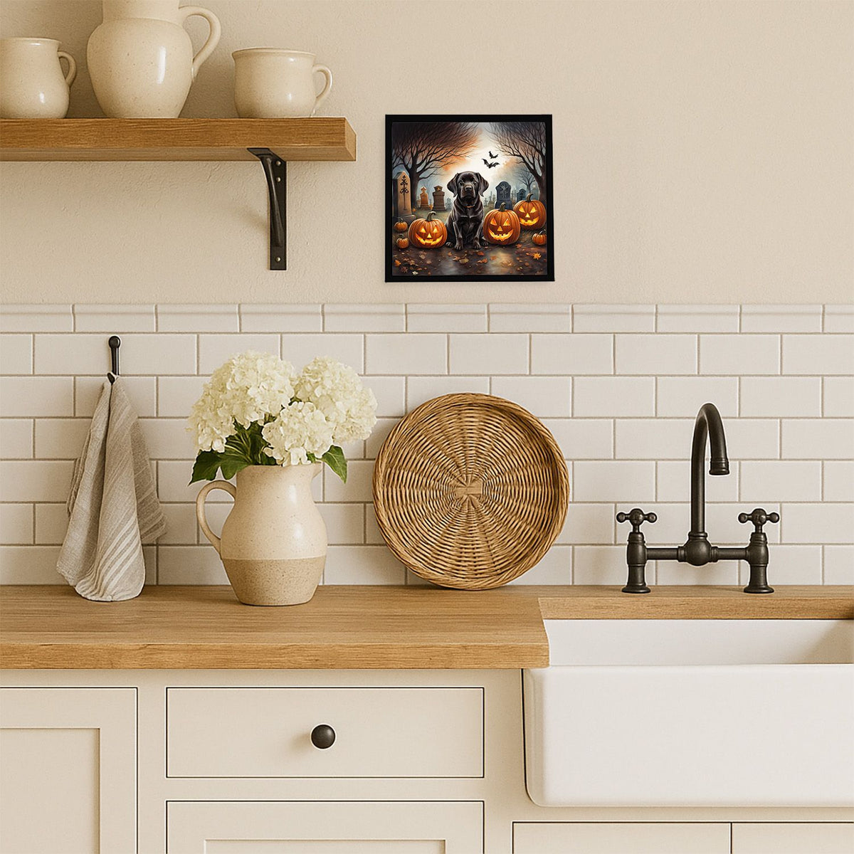 Chocolate Labrador Retriever Spooky Halloween Framed Metal Wall Art Square, 8 x 8 in - product view 2