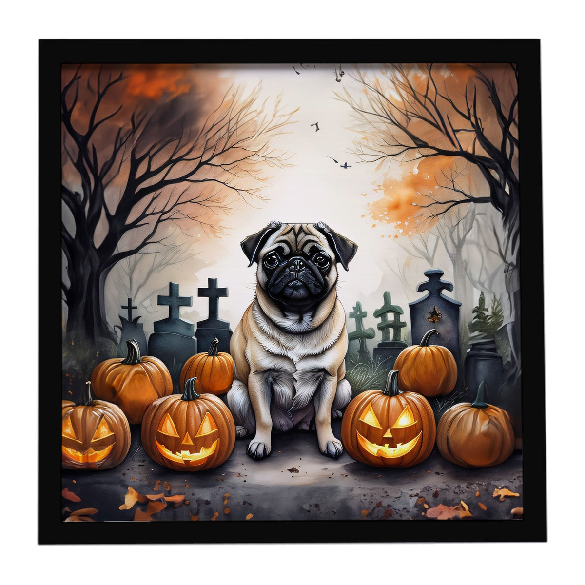 Fawn Pug Spooky Halloween Framed Metal Wall Art Square, 8 x 8 in