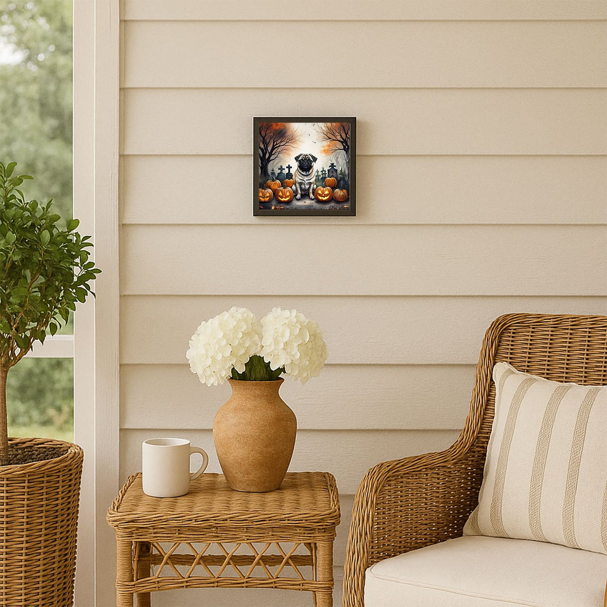 Fawn Pug Spooky Halloween Framed Metal Wall Art Square, 8 x 8 in - product view 5