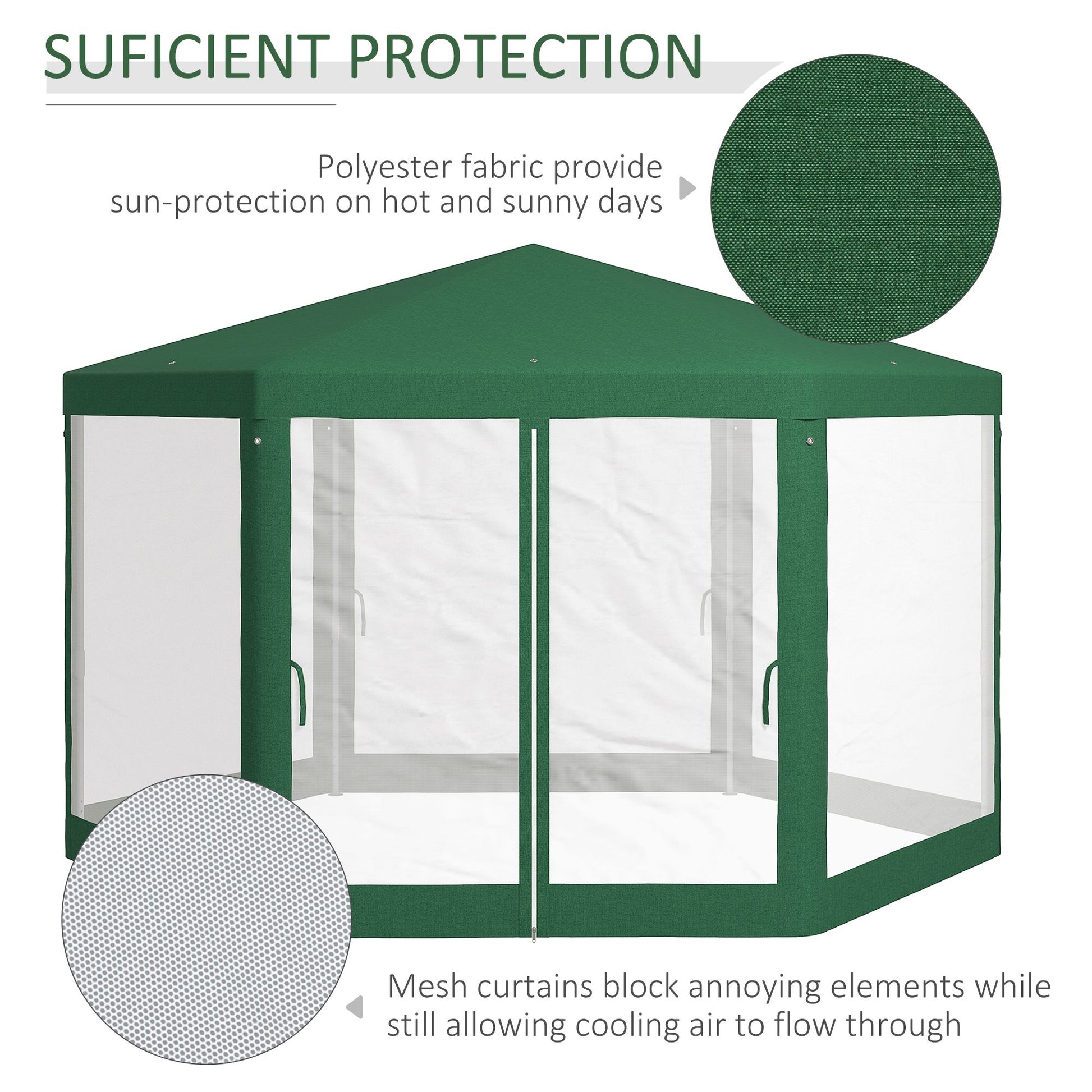Outsunny 13 x 11 ft Hexagon Outdoor Party Tent with Mesh Sidewalls, Green