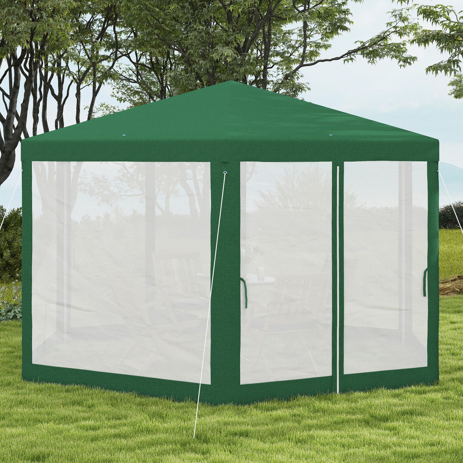 Outsunny 13 x 11 ft Hexagon Outdoor Party Tent with Mesh Sidewalls, Green