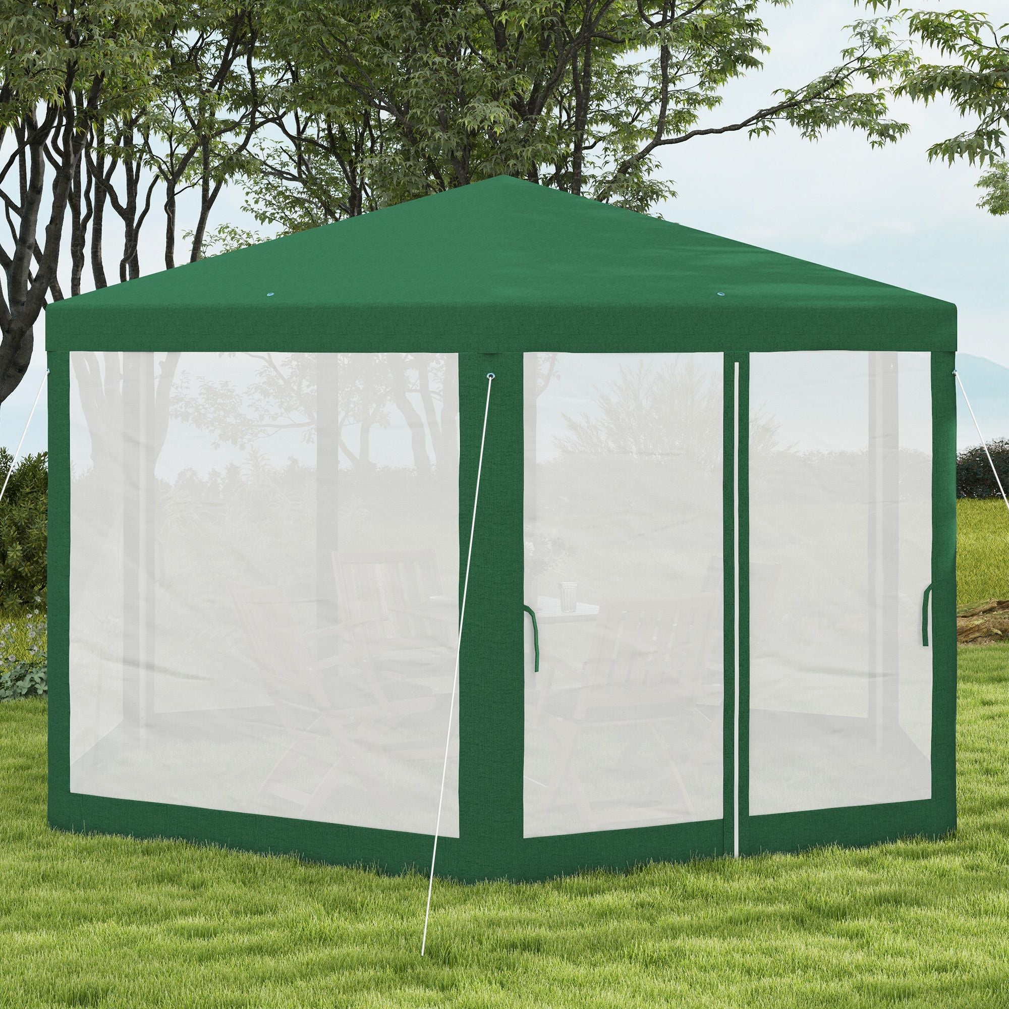 Outsunny 13 x 11 ft Hexagon Outdoor Party Tent with Mesh Sidewalls, Green