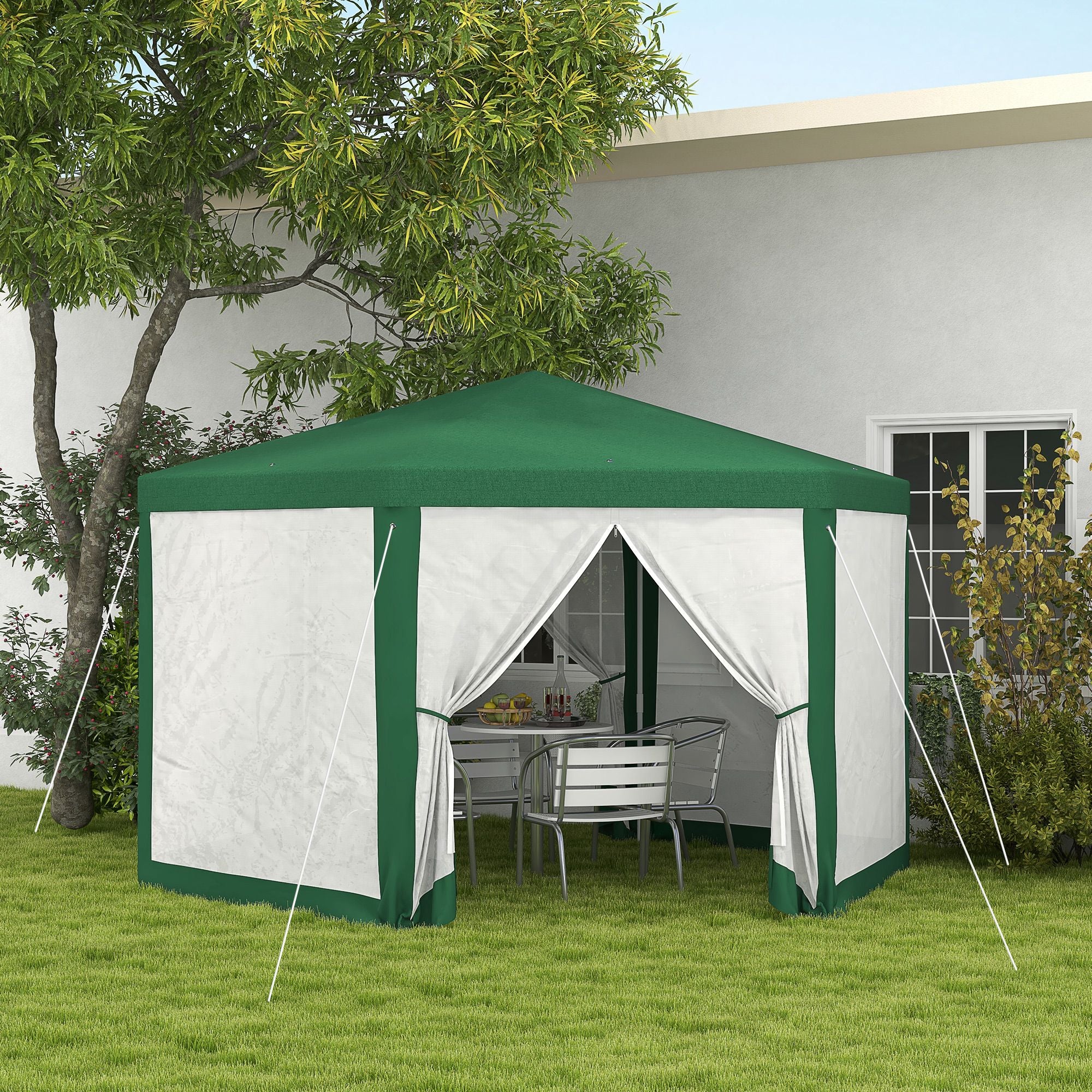 Outsunny 13 x 11 ft Hexagon Outdoor Party Tent with Mesh Sidewalls, Green