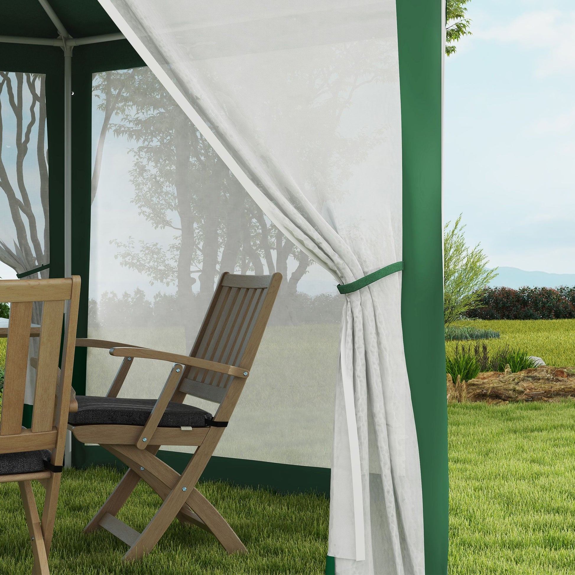 Outsunny 13 x 11 ft Hexagon Outdoor Party Tent with Mesh Sidewalls, Green