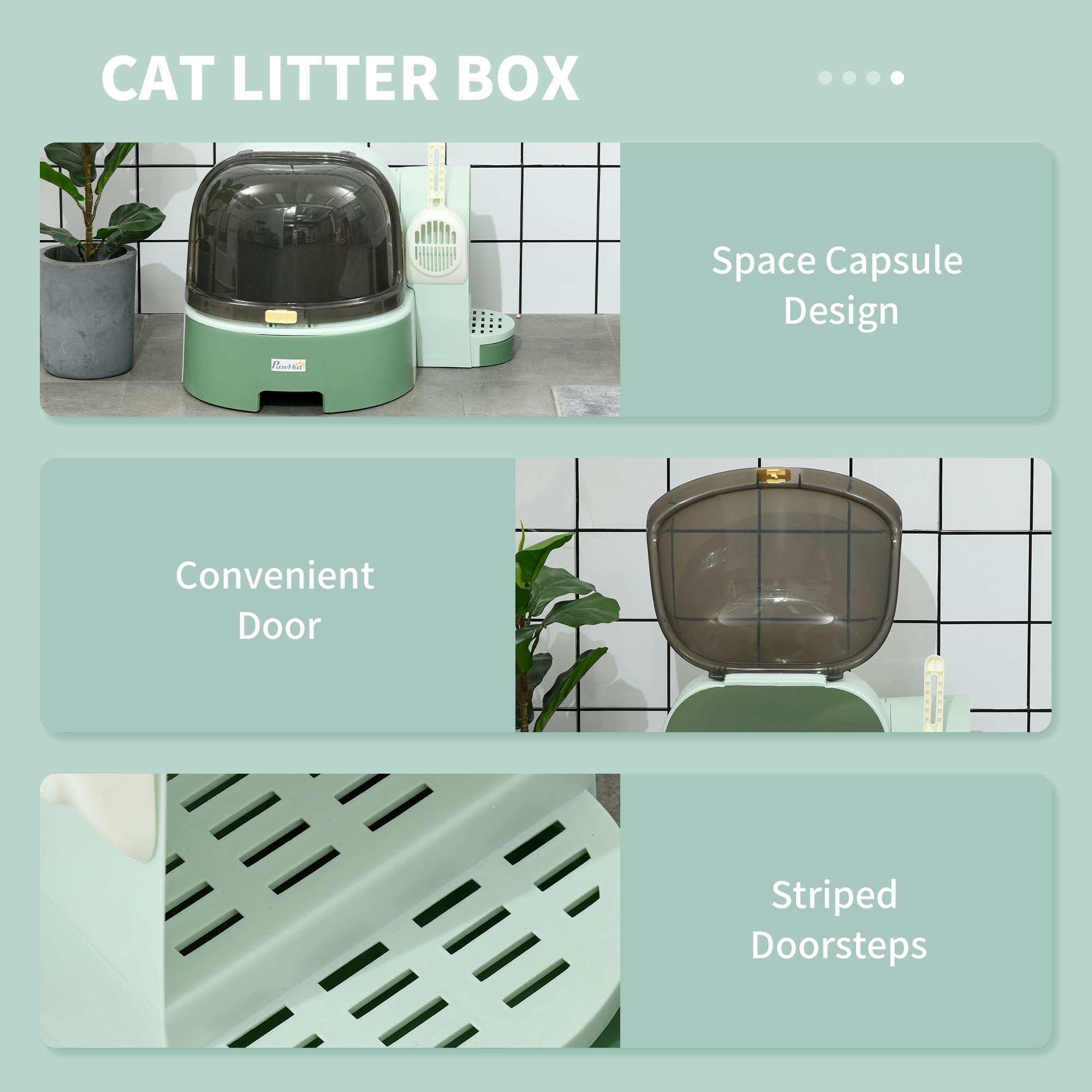 PawHut Enclosed Cat Litter Box with Removable Tray and Scoop, Green - product view 7
