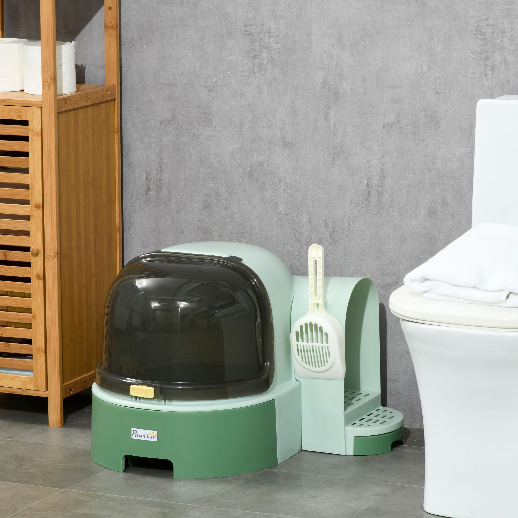 PawHut Enclosed Cat Litter Box with Removable Tray and Scoop, Green - product view 10