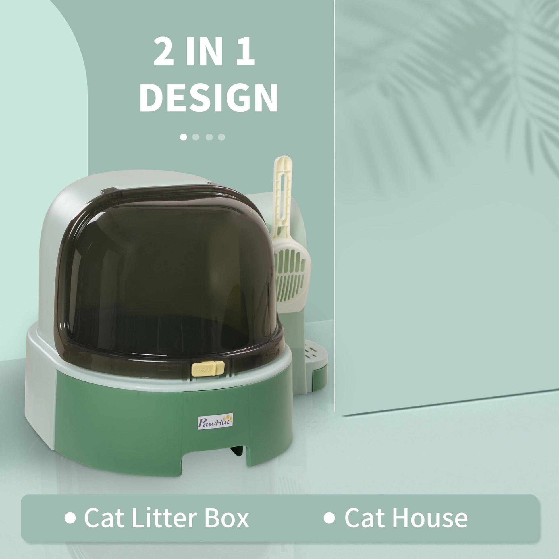 PawHut Enclosed Cat Litter Box with Removable Tray and Scoop, Green - product view 4