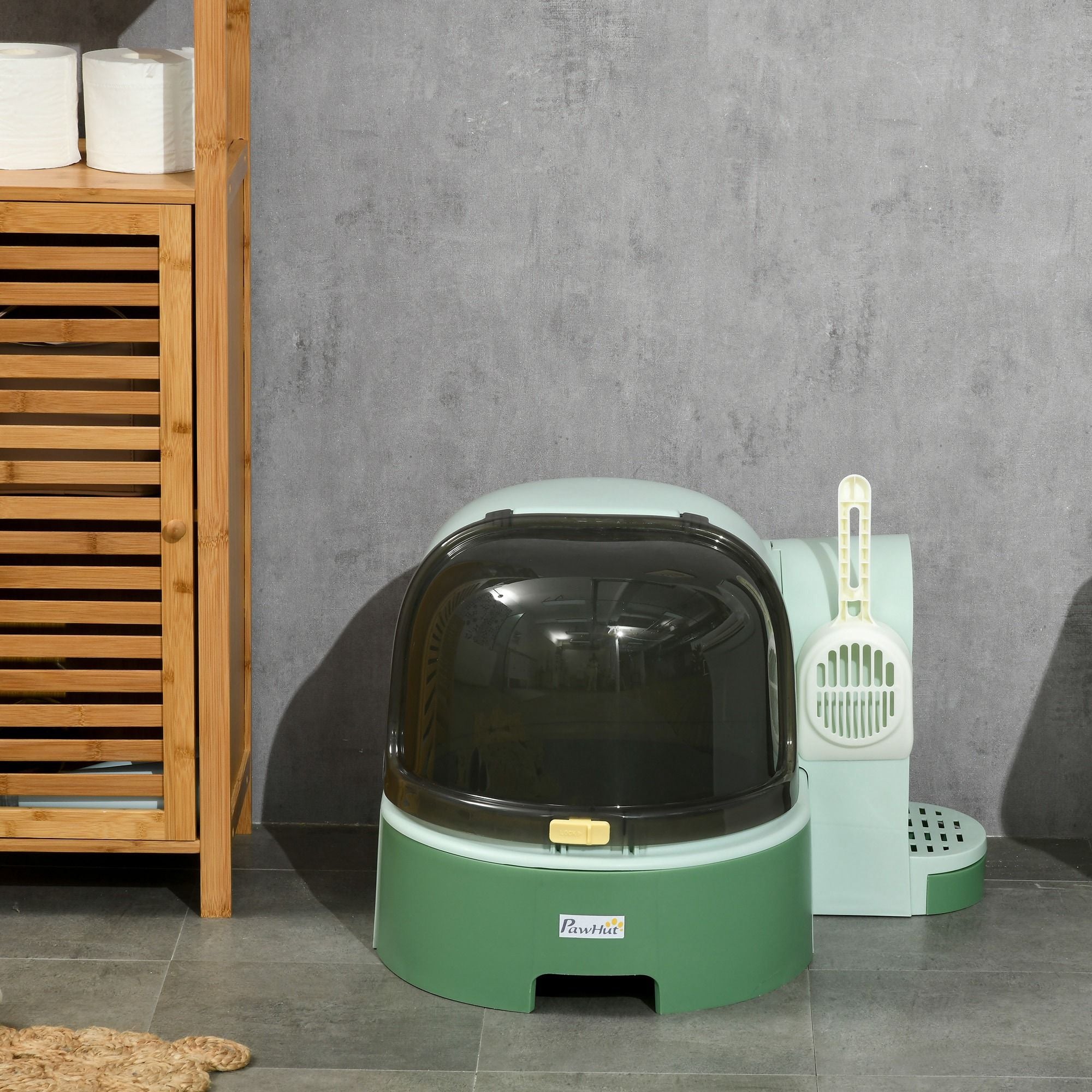 PawHut Enclosed Cat Litter Box with Removable Tray and Scoop, Green - product view 8