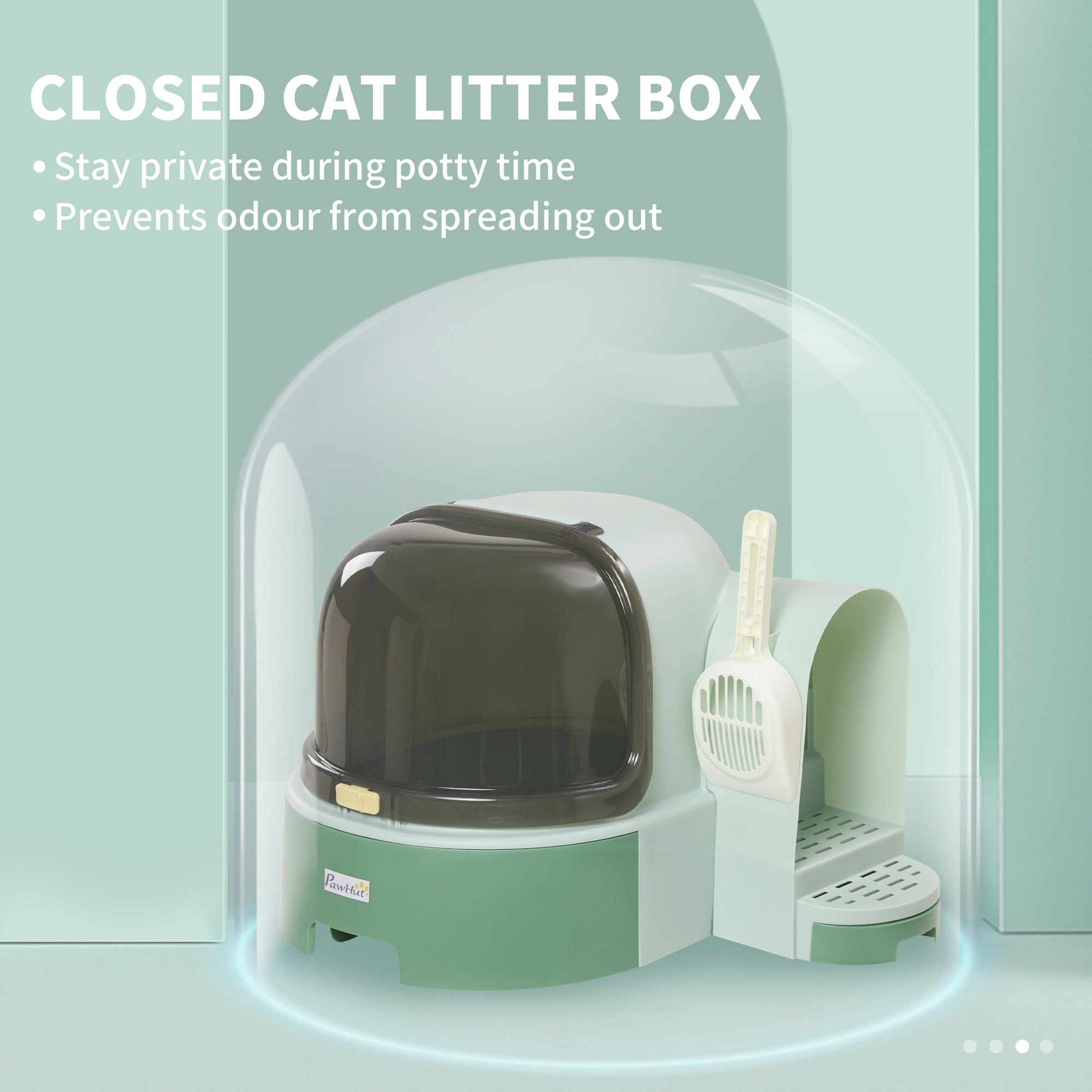 PawHut Enclosed Cat Litter Box with Removable Tray and Scoop, Green - product view 6