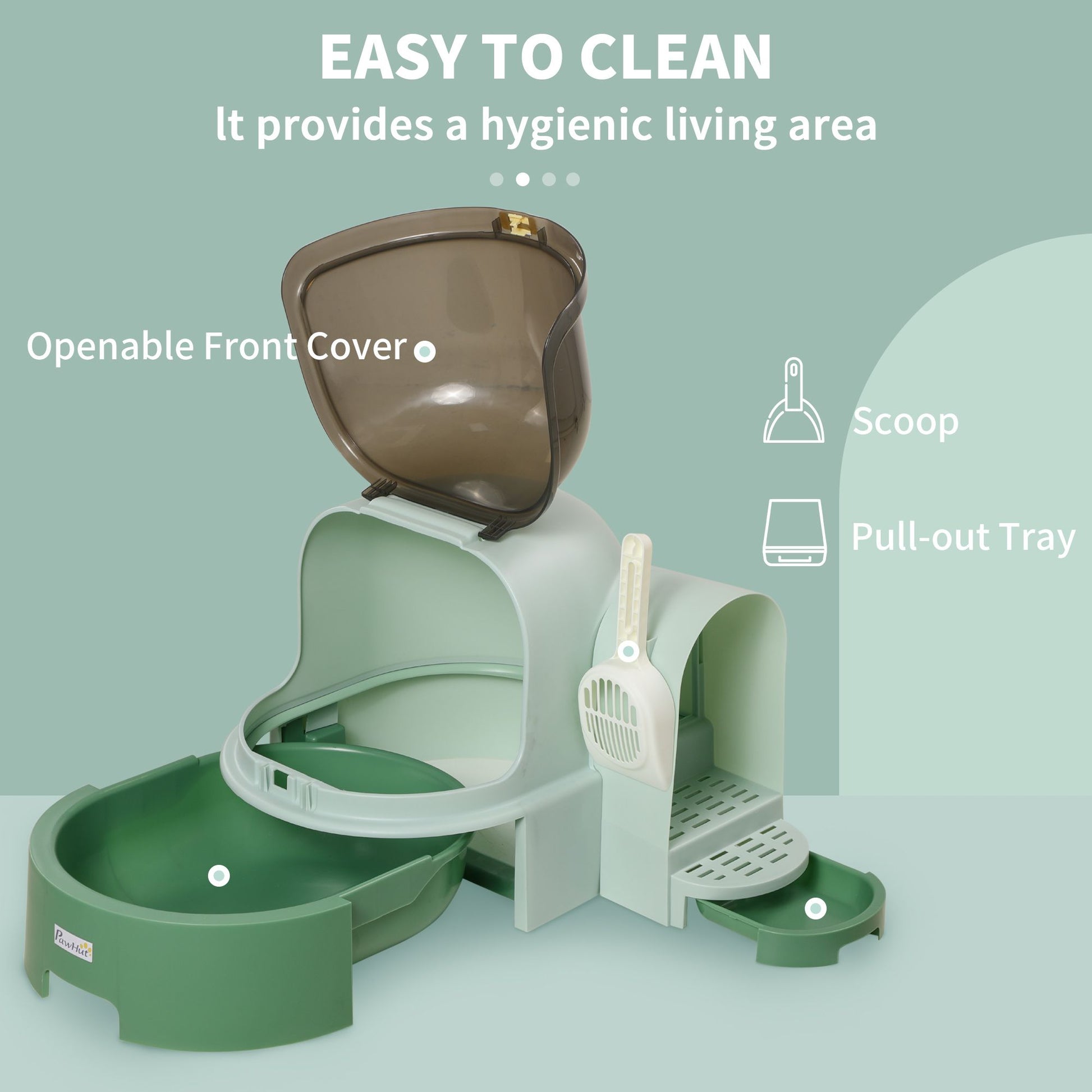 PawHut Enclosed Cat Litter Box with Removable Tray and Scoop, Green - product view 5