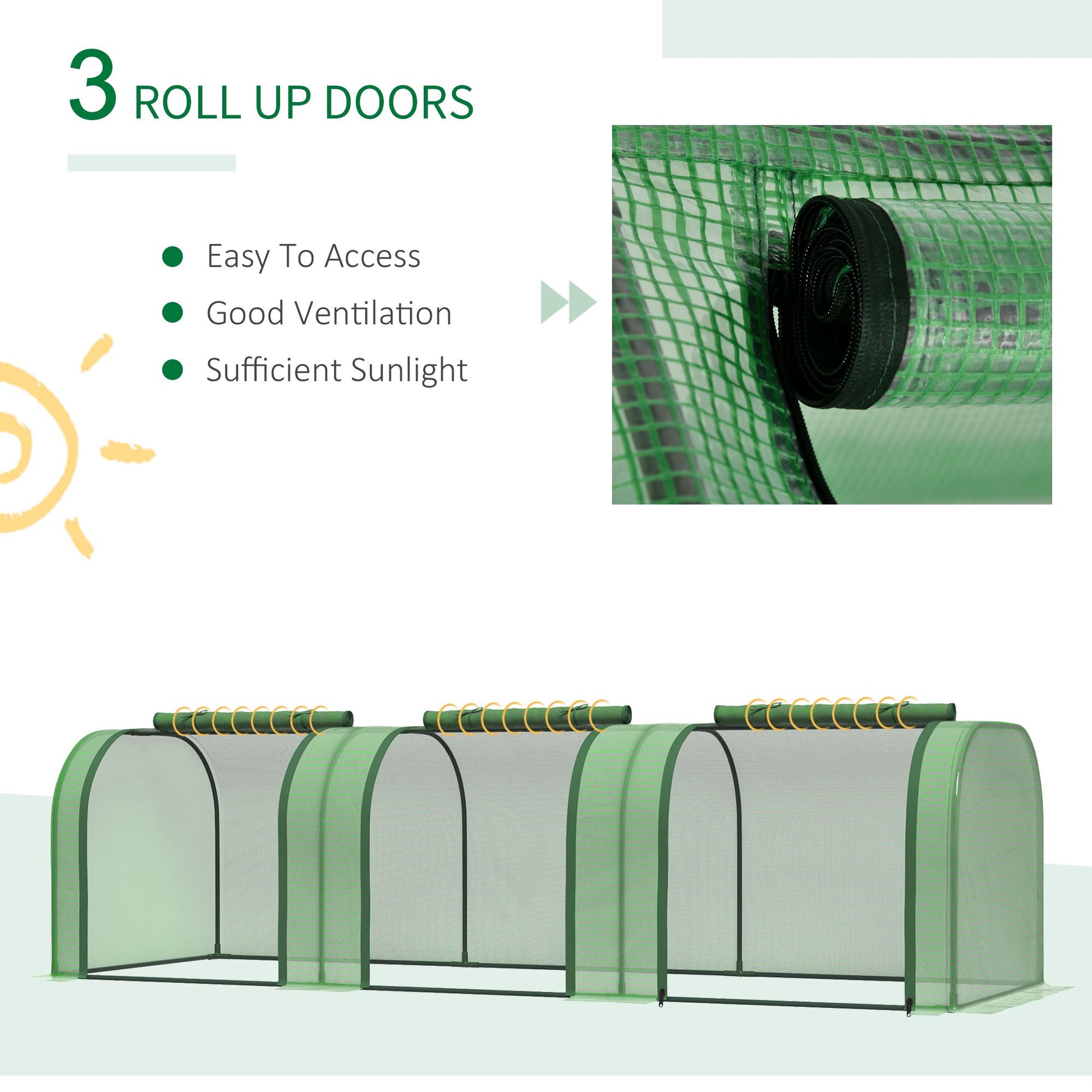Outsunny 9.7 x 3 x 2.5 ft Portable Tunnel Greenhouse with 3 Doors