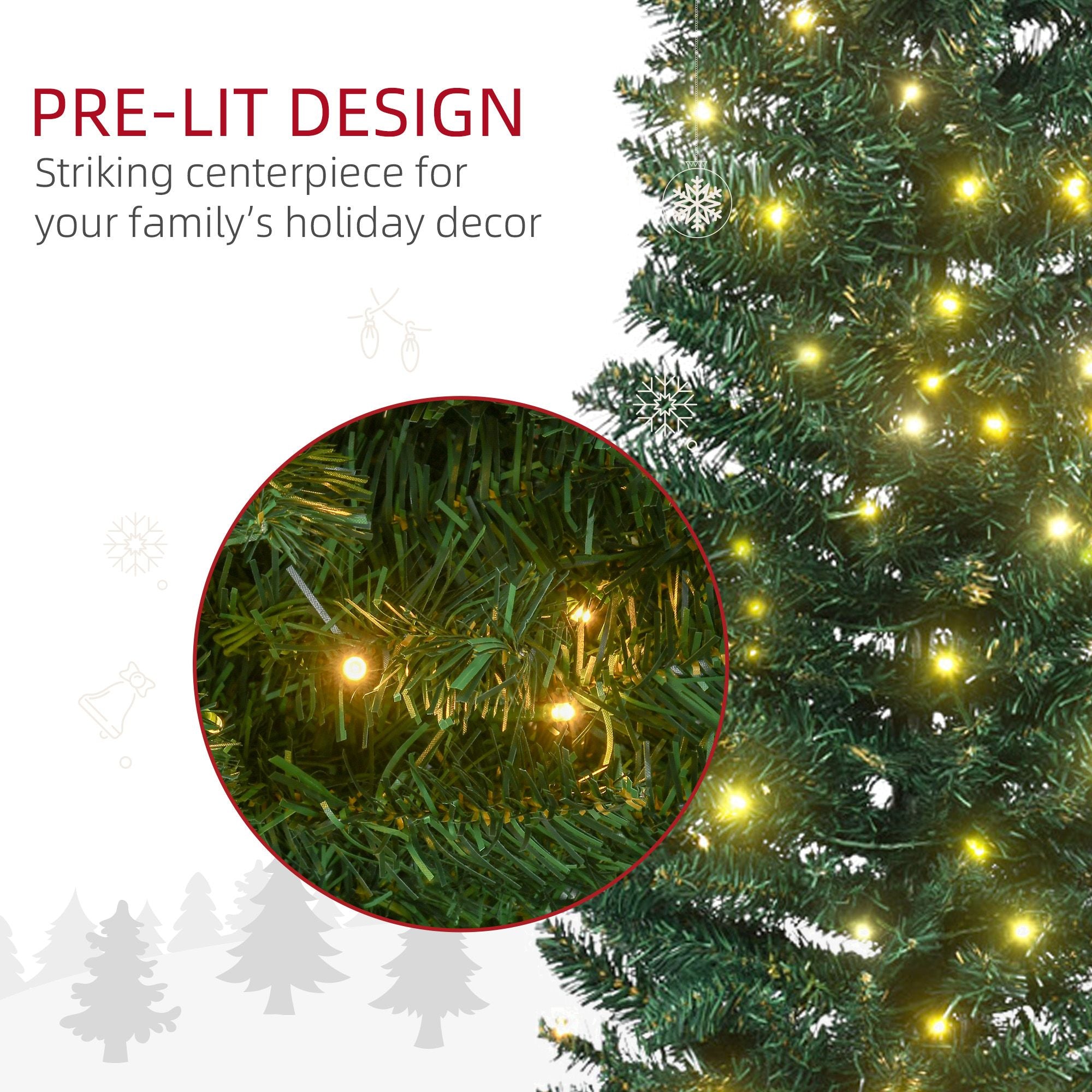 HOMCOM 7 ft Pre-Lit Slim Noble Fir Artificial Christmas Tree