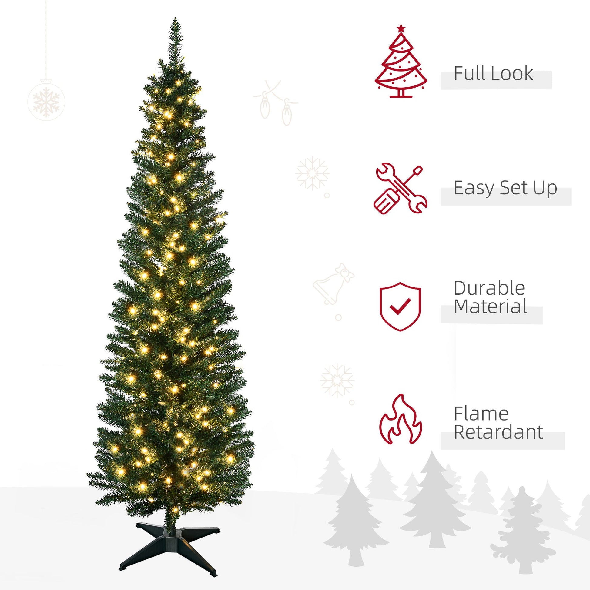 HOMCOM 7 ft Pre-Lit Slim Noble Fir Artificial Christmas Tree