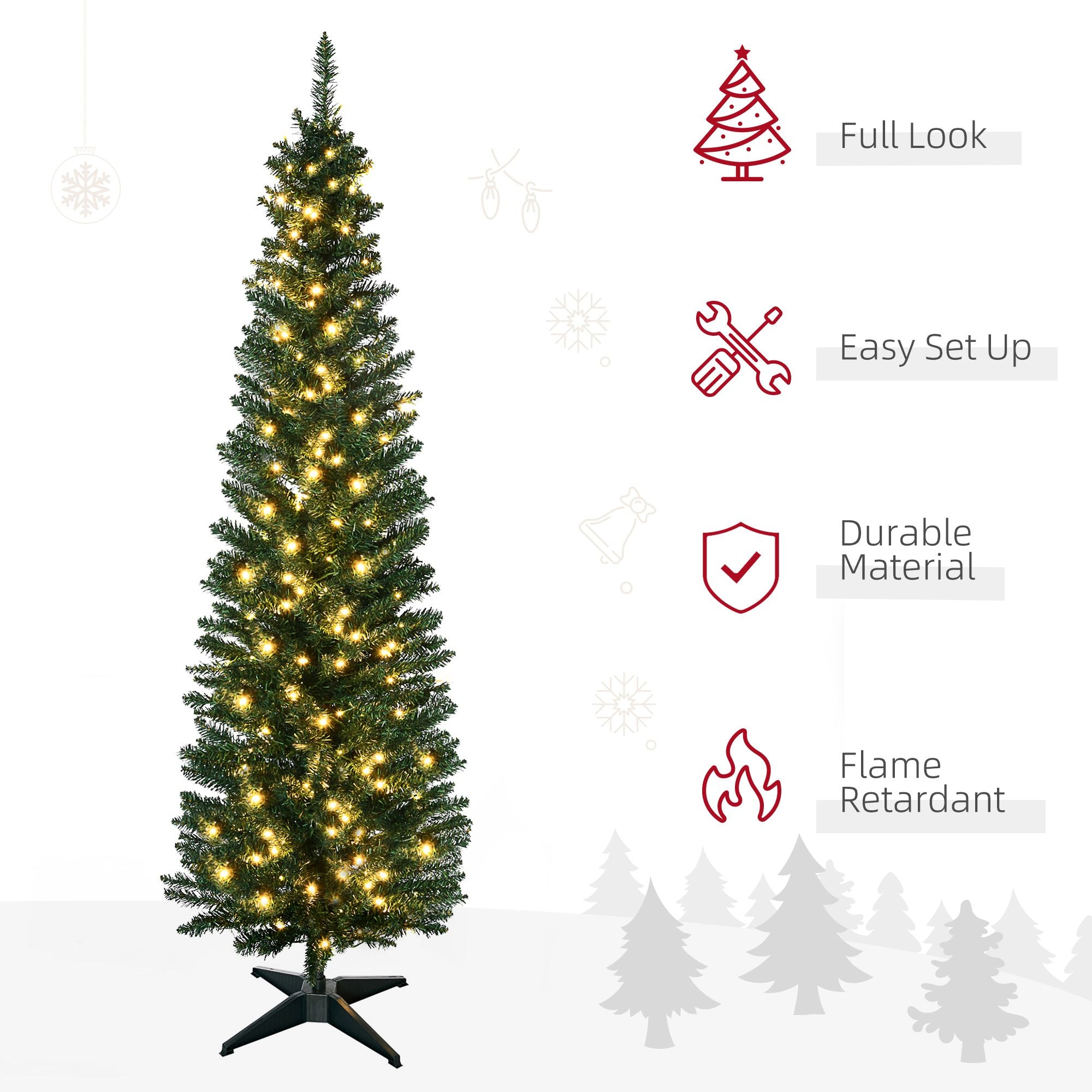 HOMCOM 7 ft Pre-Lit Slim Noble Fir Artificial Christmas Tree
