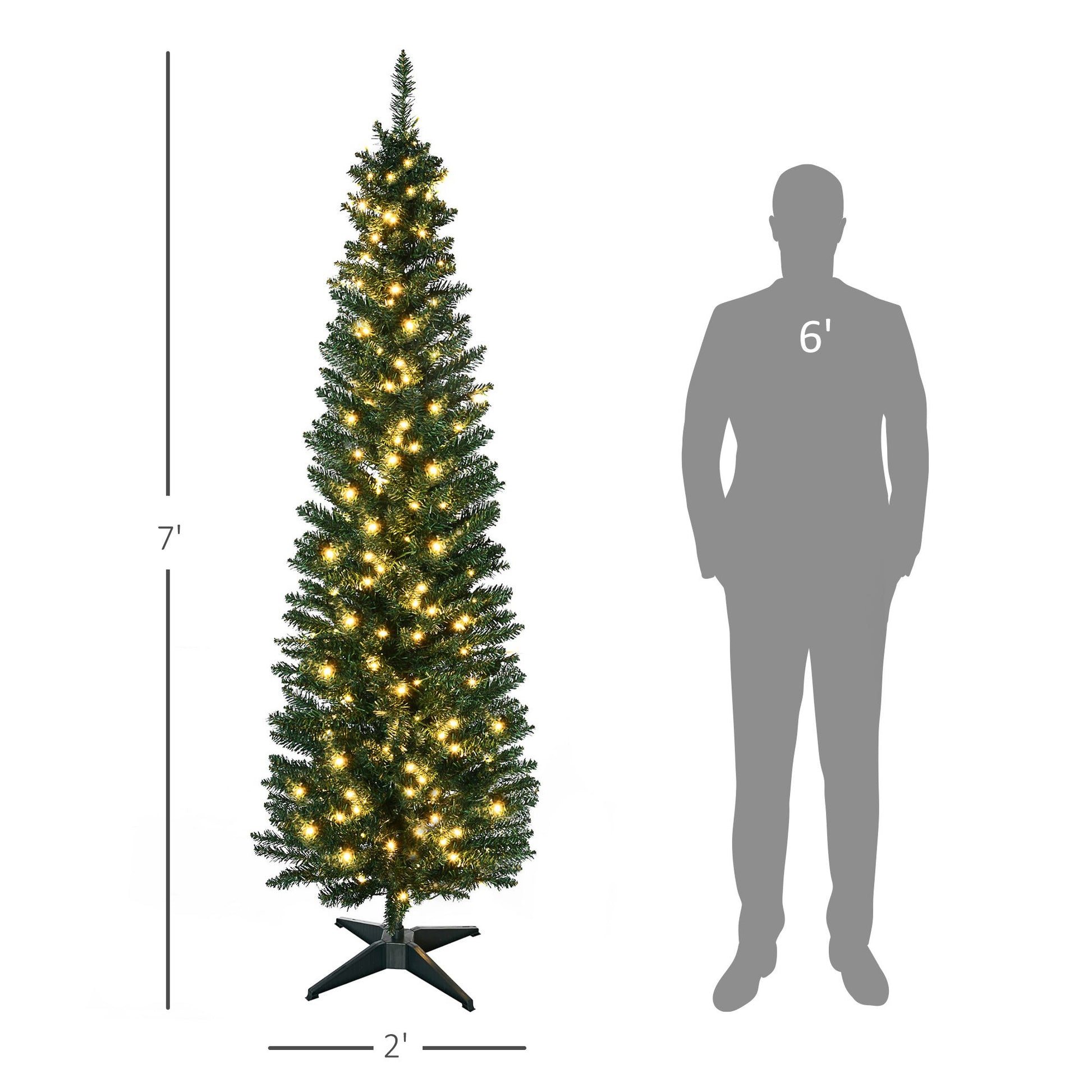 HOMCOM 7 ft Pre-Lit Slim Noble Fir Artificial Christmas Tree