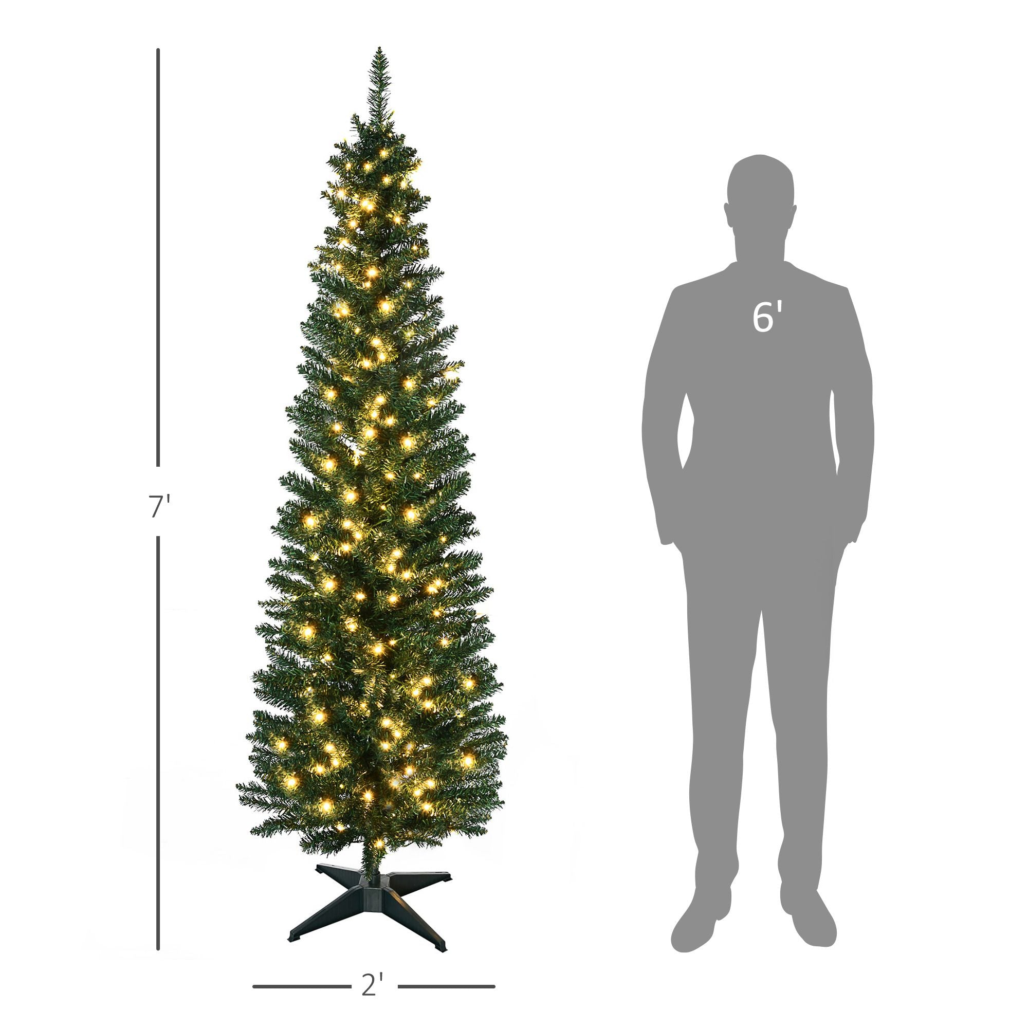 HOMCOM 7 ft Pre-Lit Slim Noble Fir Artificial Christmas Tree