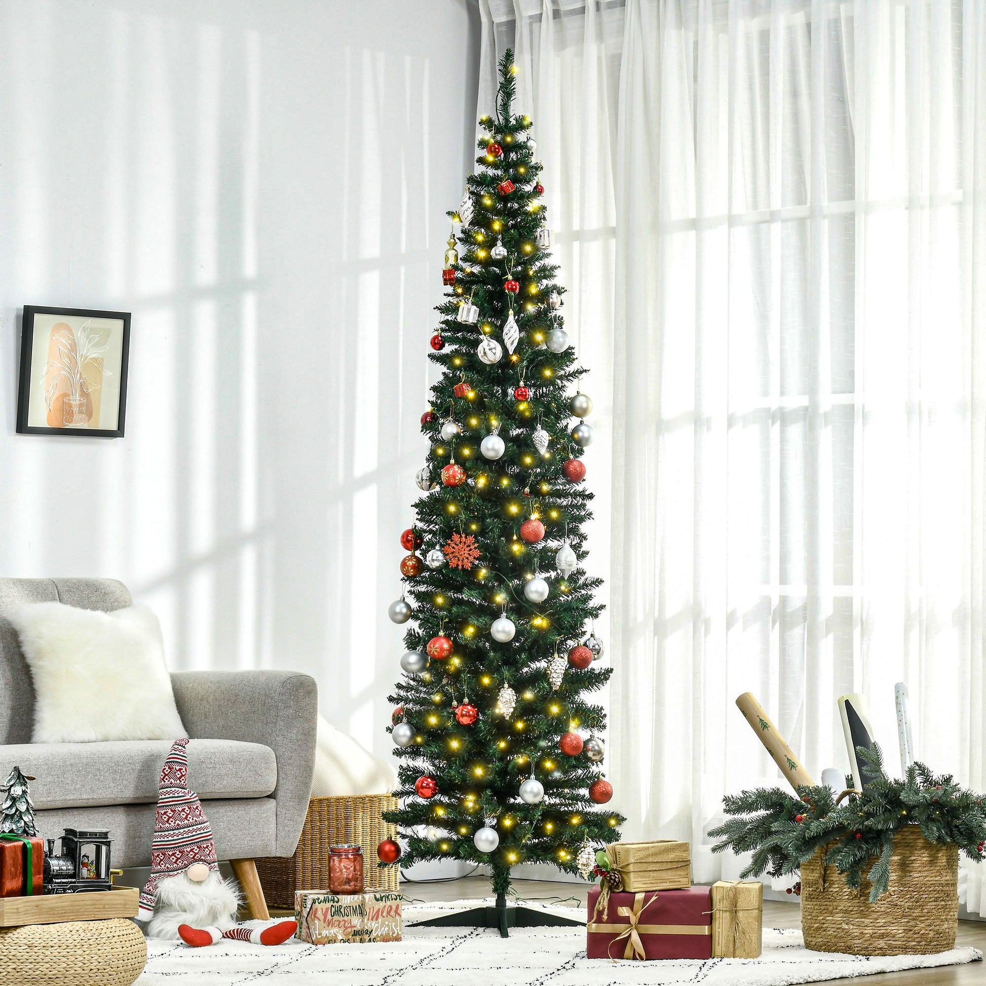 HOMCOM 7 ft Pre-Lit Slim Noble Fir Artificial Christmas Tree