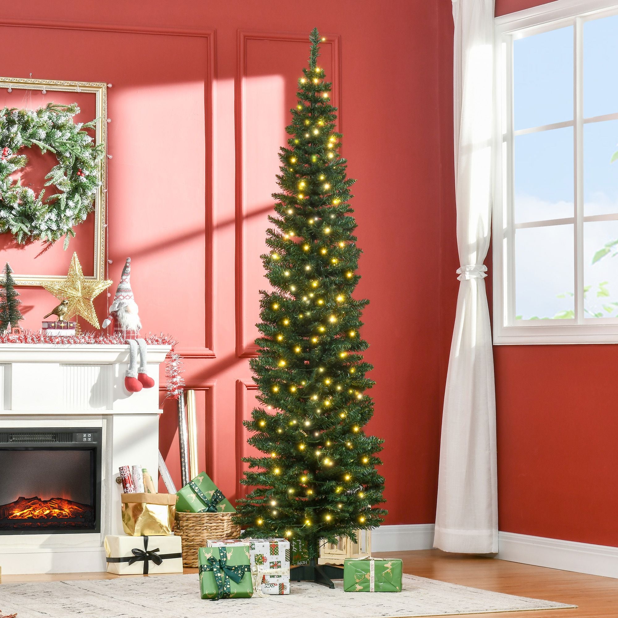 HOMCOM 7 ft Pre-Lit Slim Noble Fir Artificial Christmas Tree