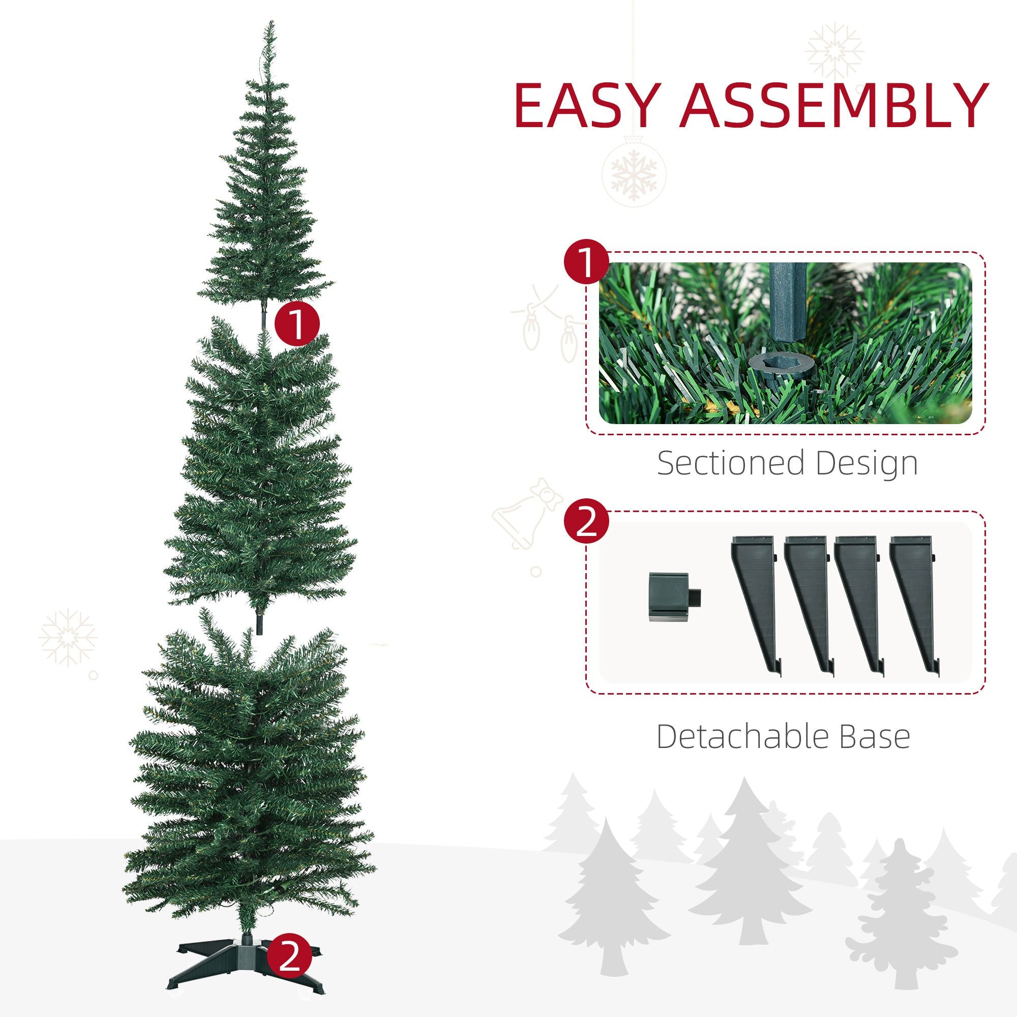 HOMCOM 7 ft Pre-Lit Slim Noble Fir Artificial Christmas Tree