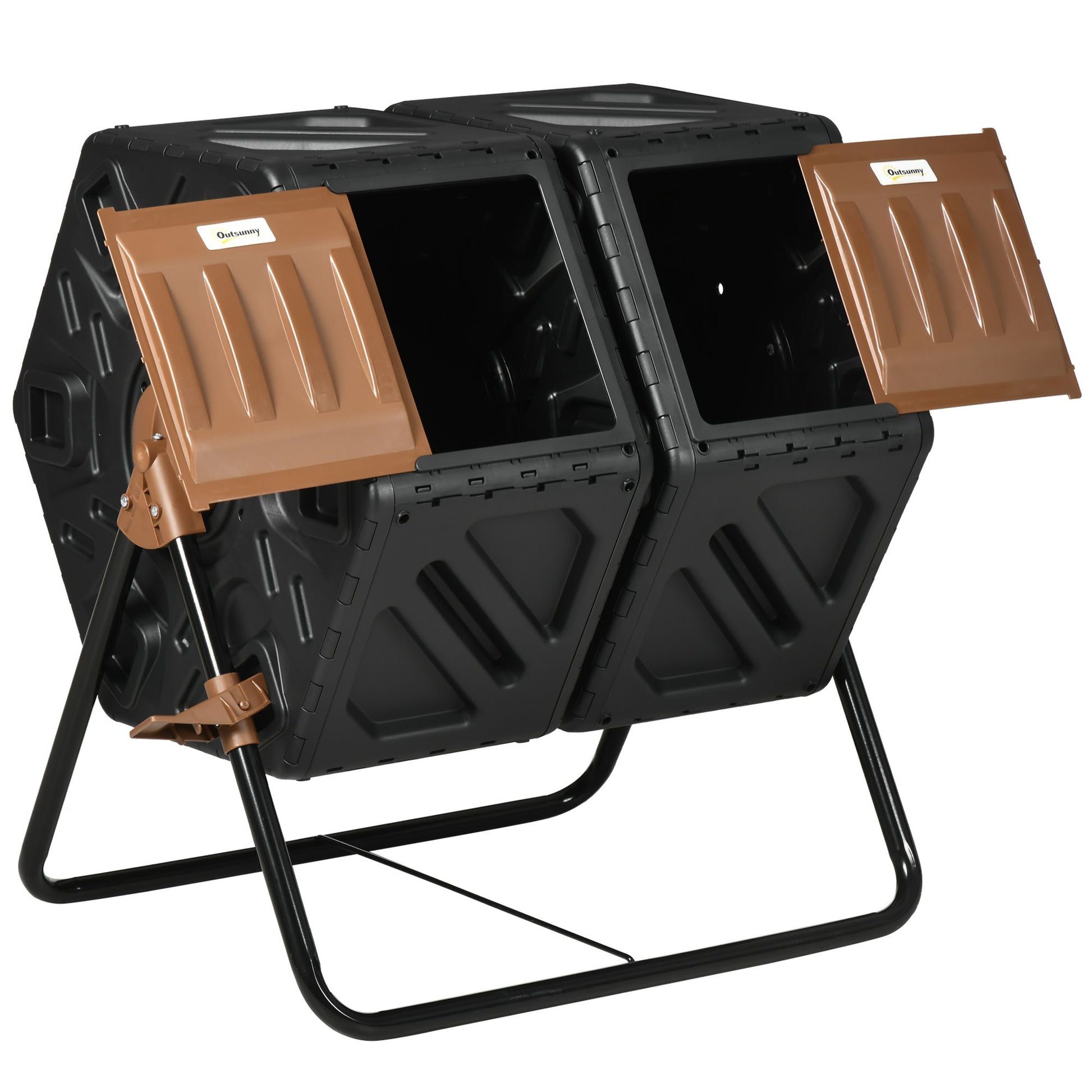 Outsunny Dual-Chamber Tumbling Compost Bin with Ventilation, Black