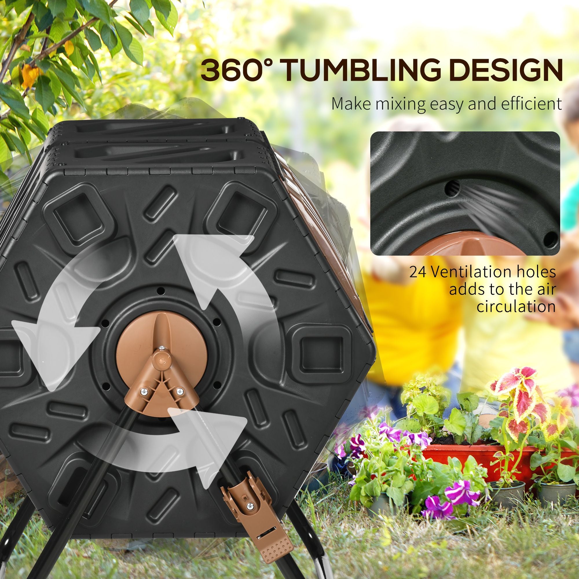 Outsunny Dual-Chamber Tumbling Compost Bin with Ventilation, Black