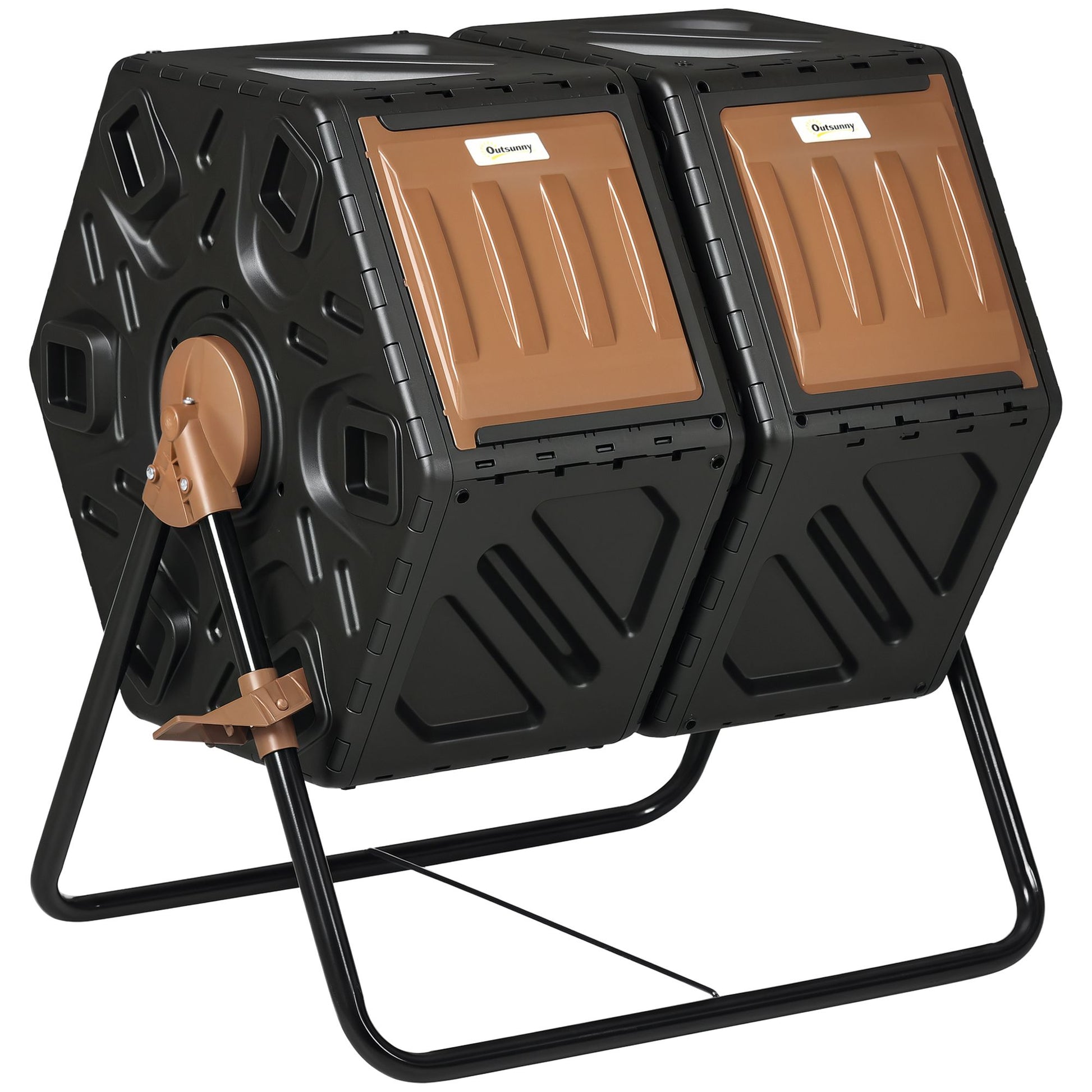 Outsunny Dual-Chamber Tumbling Compost Bin with Ventilation, Black