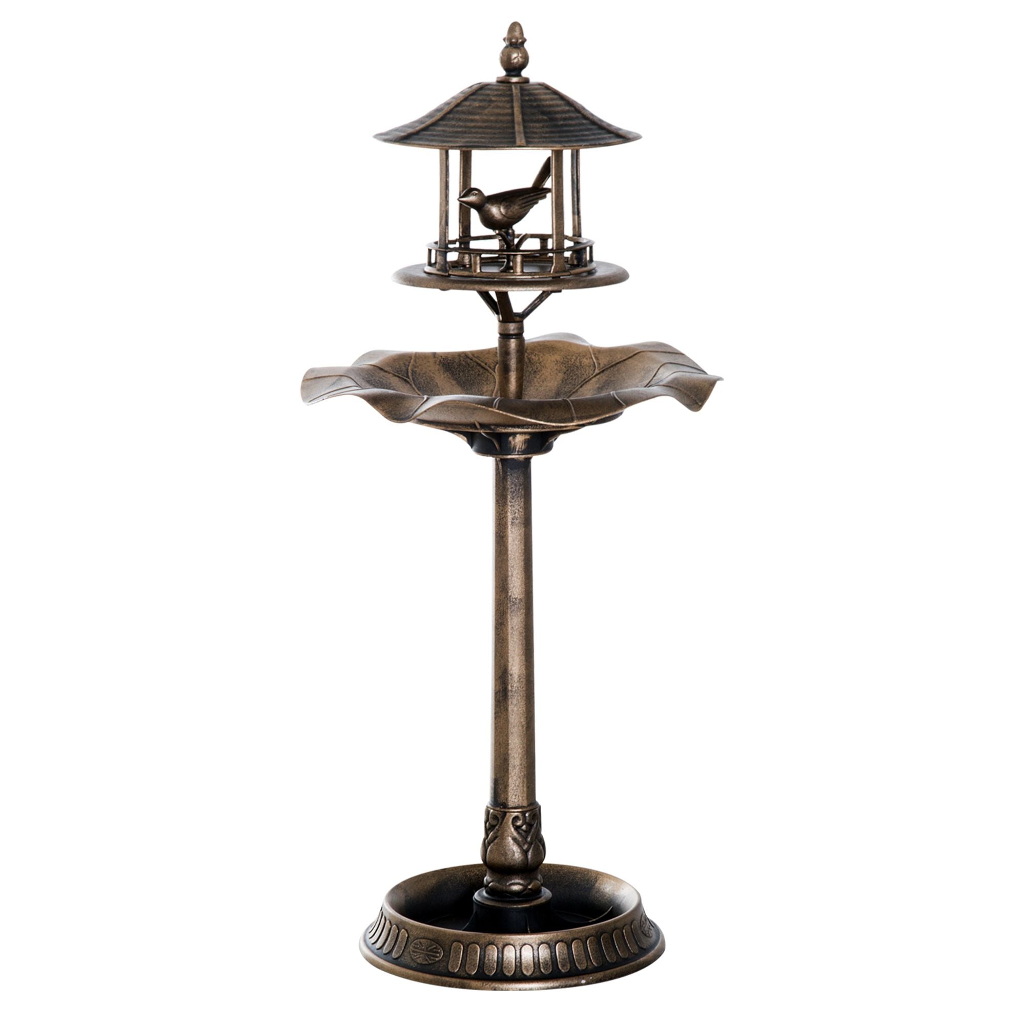 Outsunny 3-in-1 Pedestal Bird Bath with Feeder and Planter, Bronze