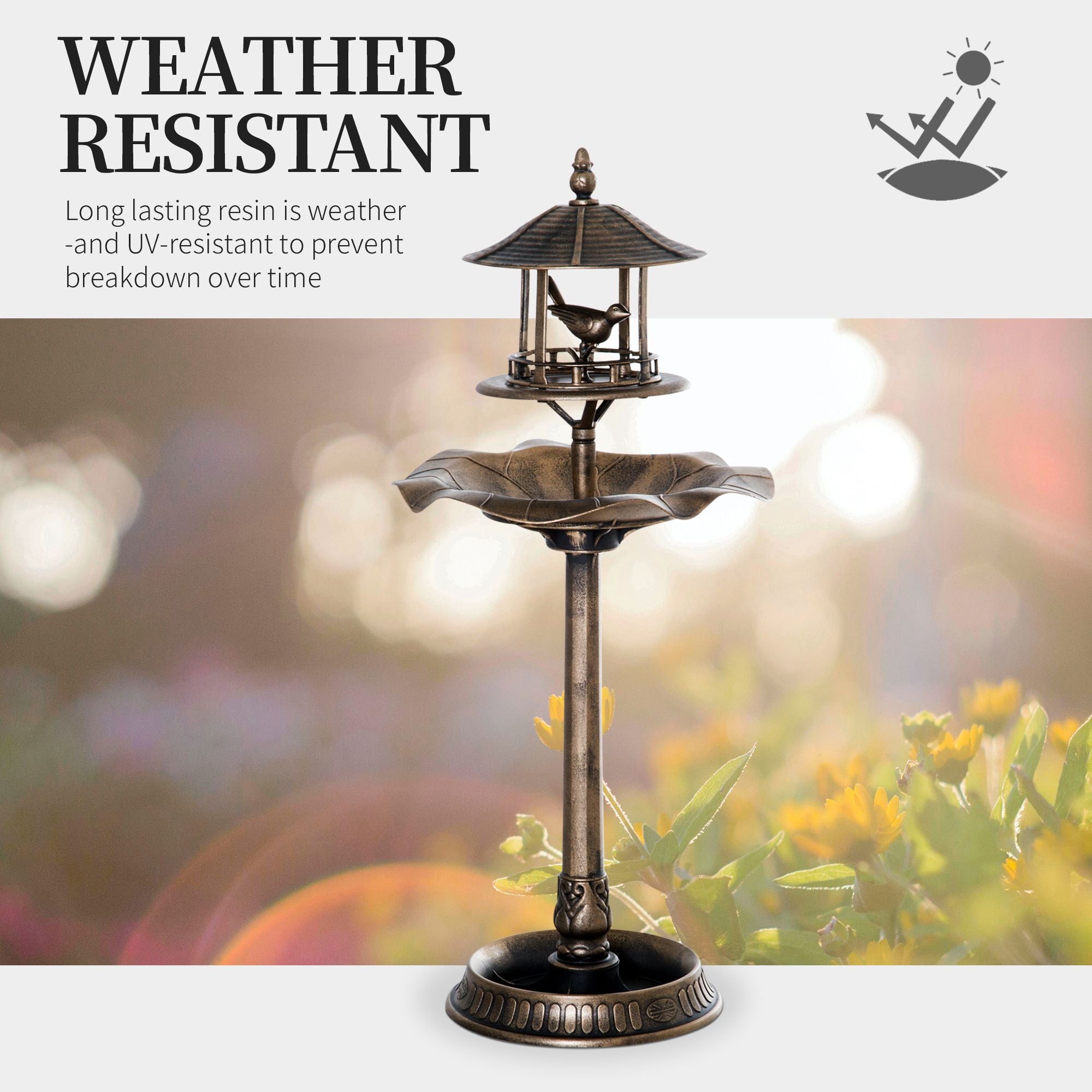 Outsunny 3-in-1 Pedestal Bird Bath with Feeder and Planter, Bronze