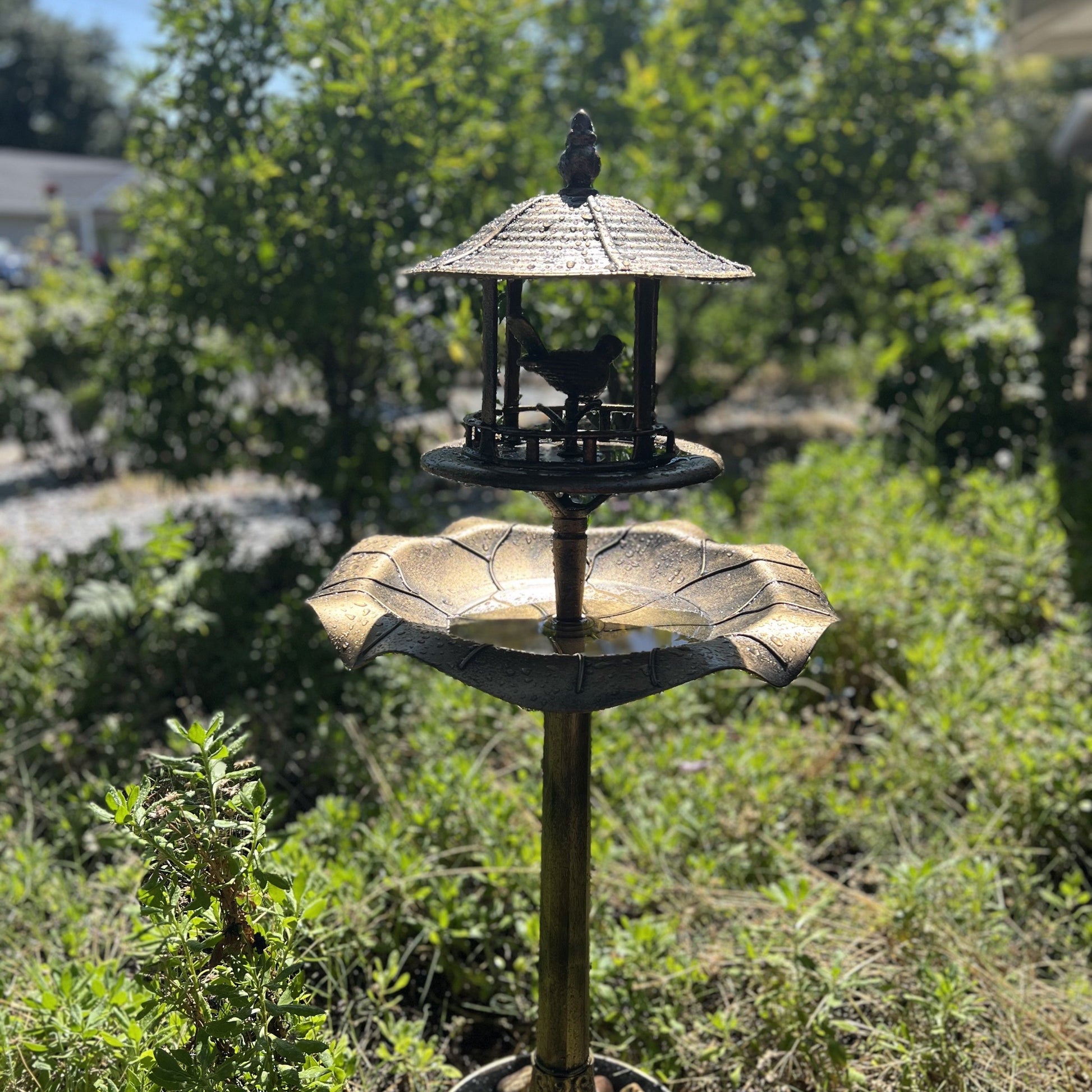Outsunny 3-in-1 Pedestal Bird Bath with Feeder and Planter, Bronze