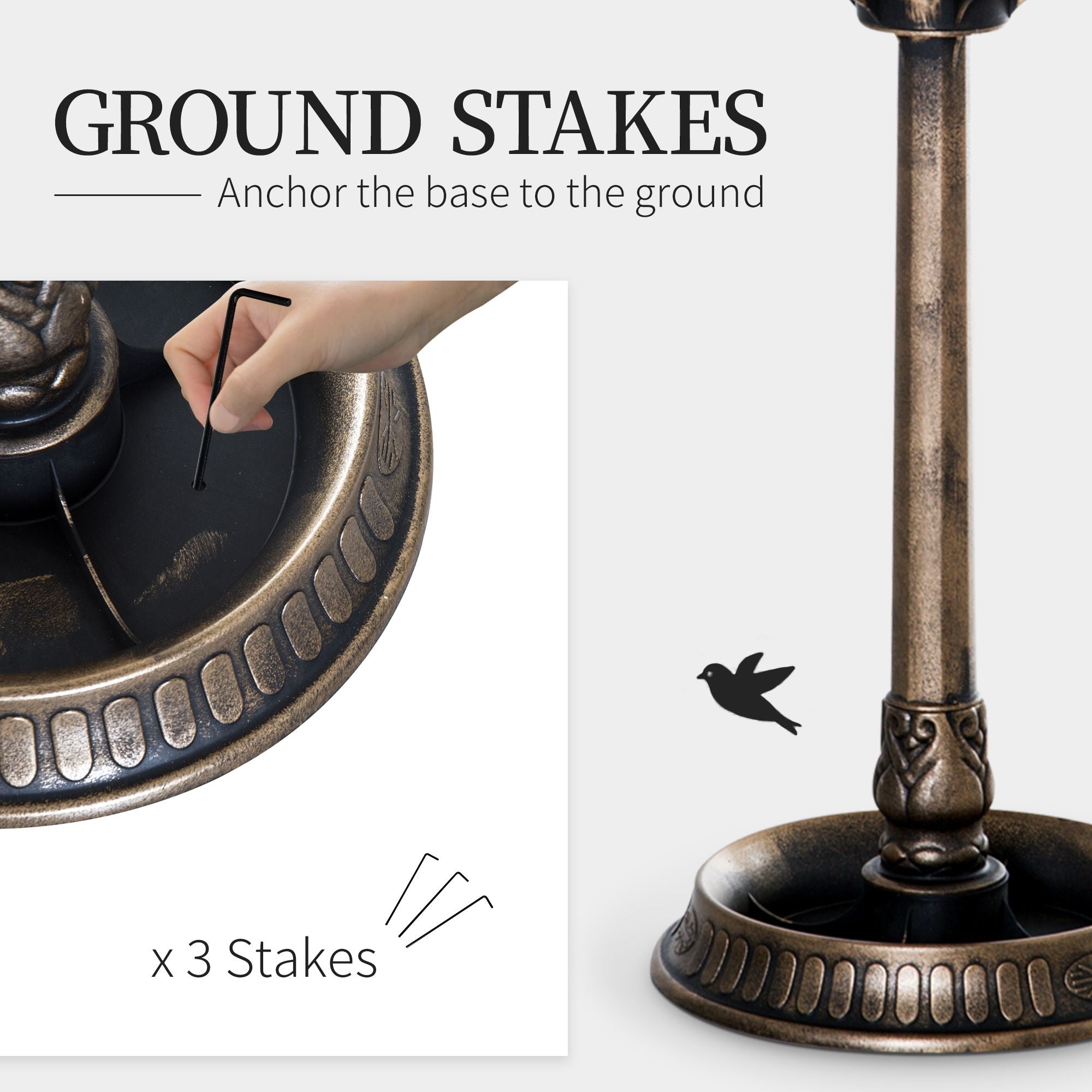 Outsunny 3-in-1 Pedestal Bird Bath with Feeder and Planter, Bronze