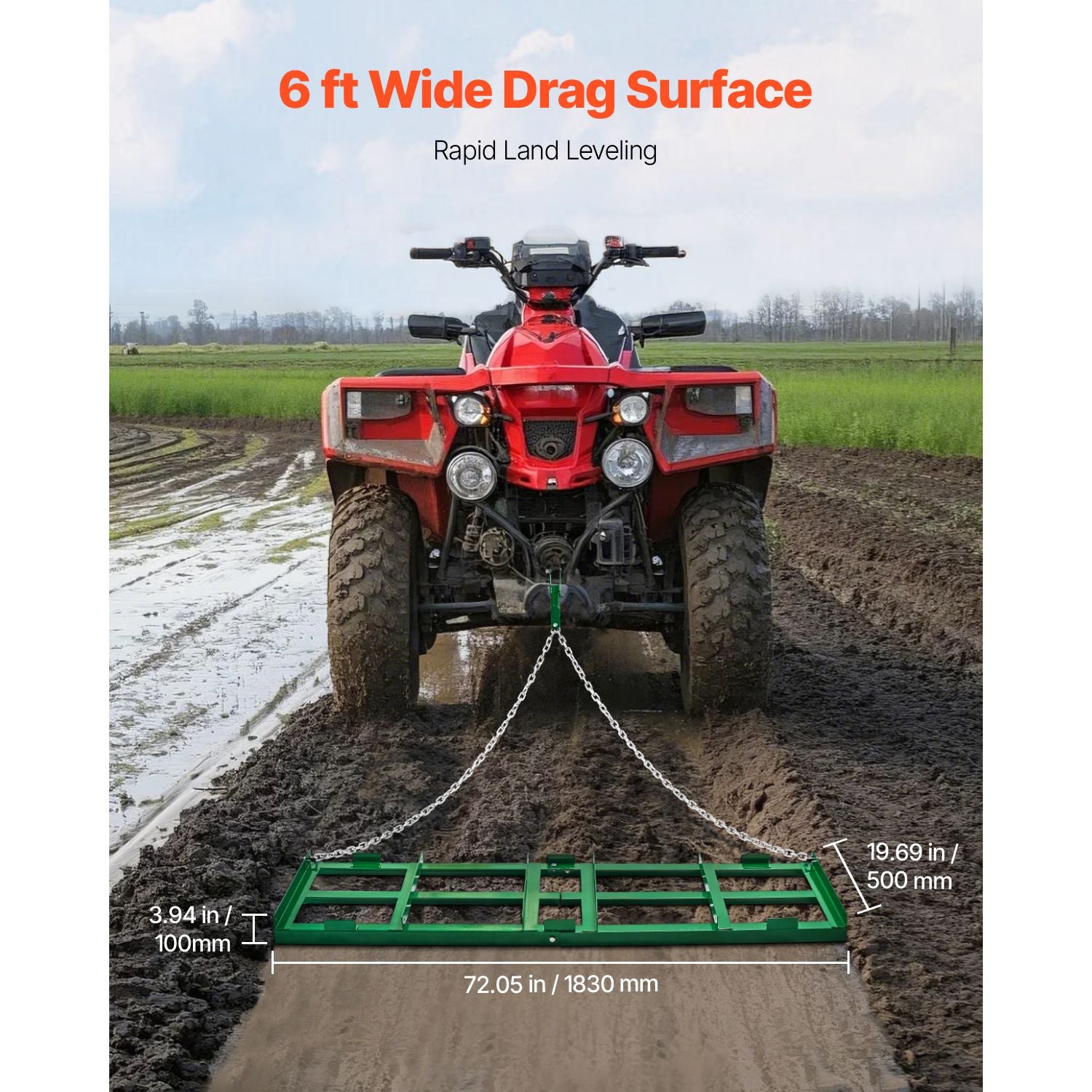 VEVOR 6 ft Tow-Behind Drag Harrow with 72 in Chain