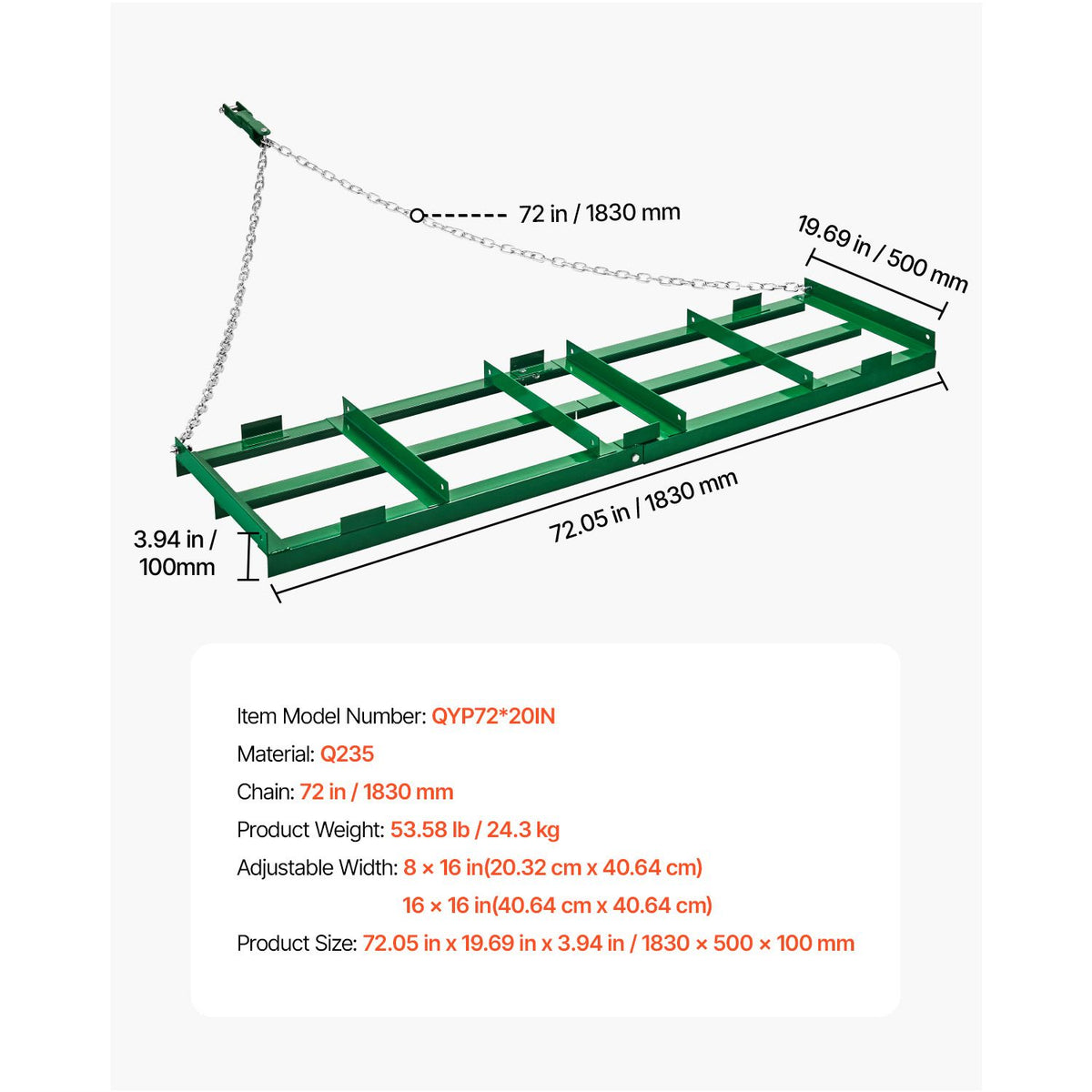VEVOR 6 ft Tow-Behind Drag Harrow with 72 in Chain
